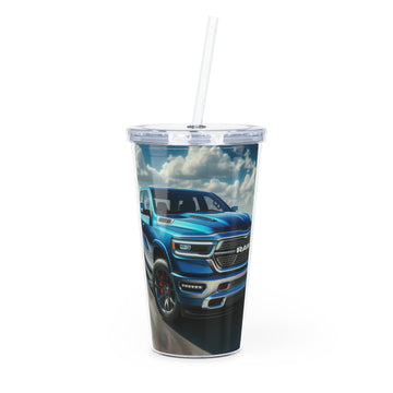 Blue Dodge Ram Tumbler with Straw Mug Printify 20oz Transparent