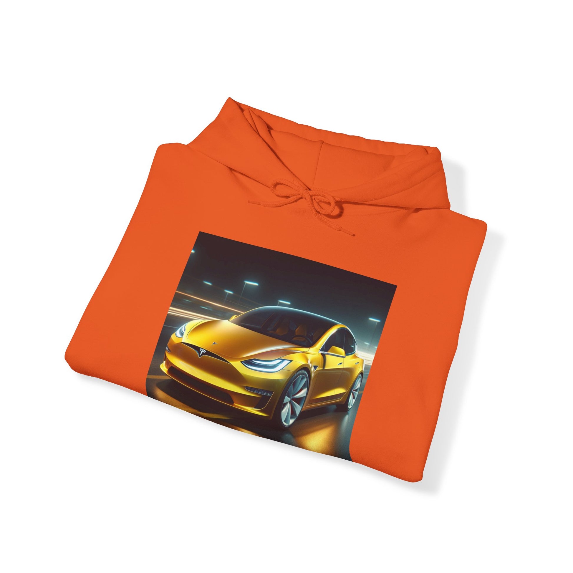 Yellow Tesla Hoodie Hoodie Printify