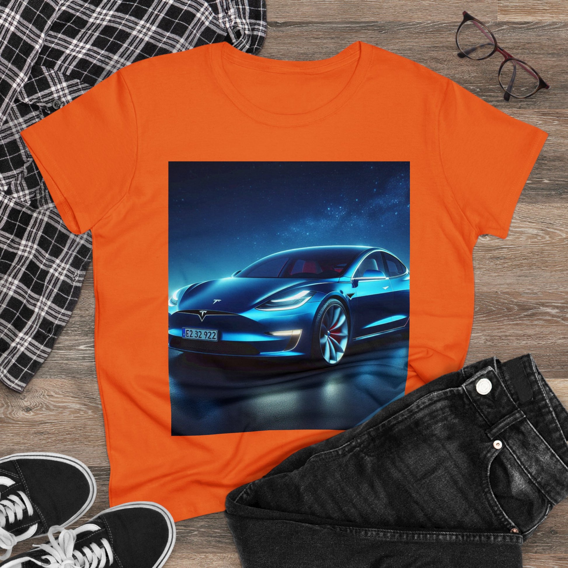 Blue Tesla T-Shirt T-Shirt Printify