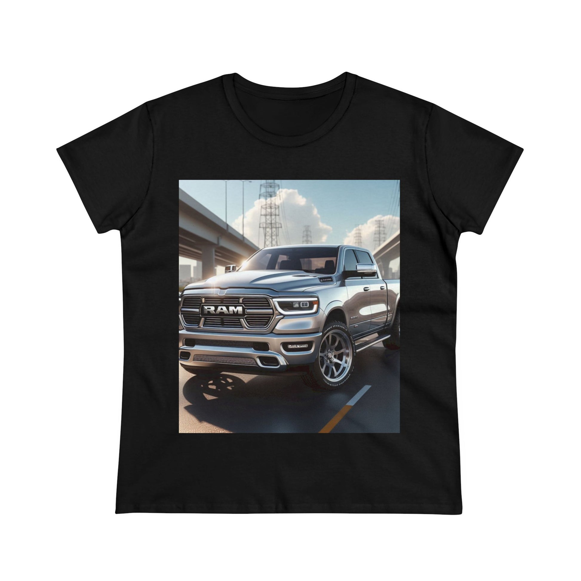 Silver Dodge Ram T-Shirt T-Shirt Printify Black S