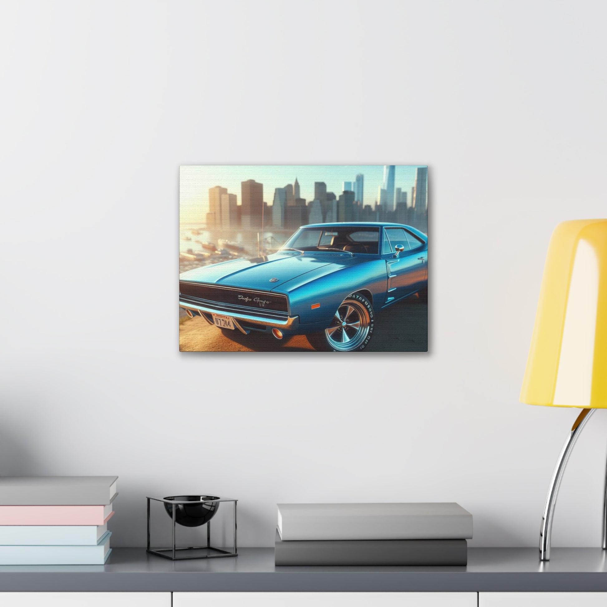 1970 Blue Dodge Charger Canvas Canvas Printify 16″ x 12″ (Horizontal) 0.75''