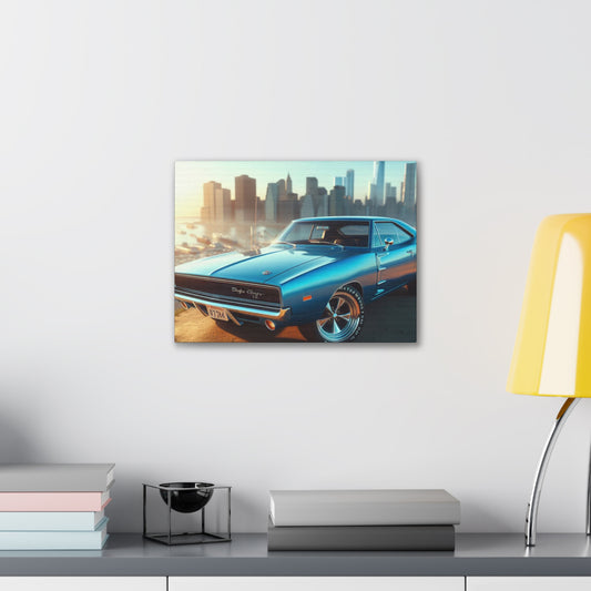 1970 Blue Dodge Charger Canvas Canvas Printify 16″ x 12″ (Horizontal) 0.75''