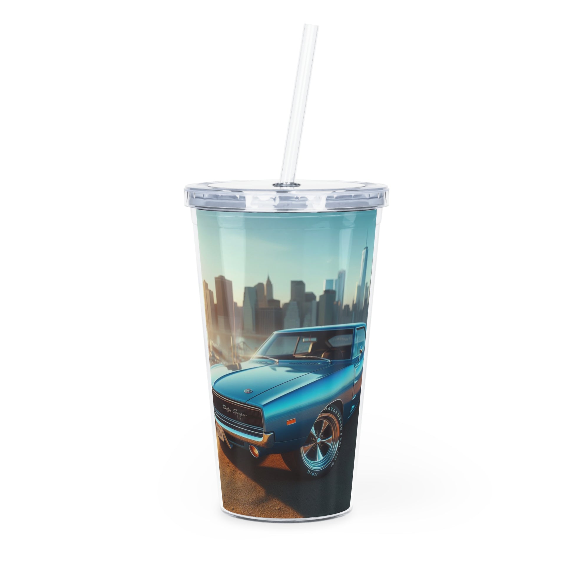 1970 Blue Dodge Charger Tumbler with Straw Mug Printify 20oz Transparent