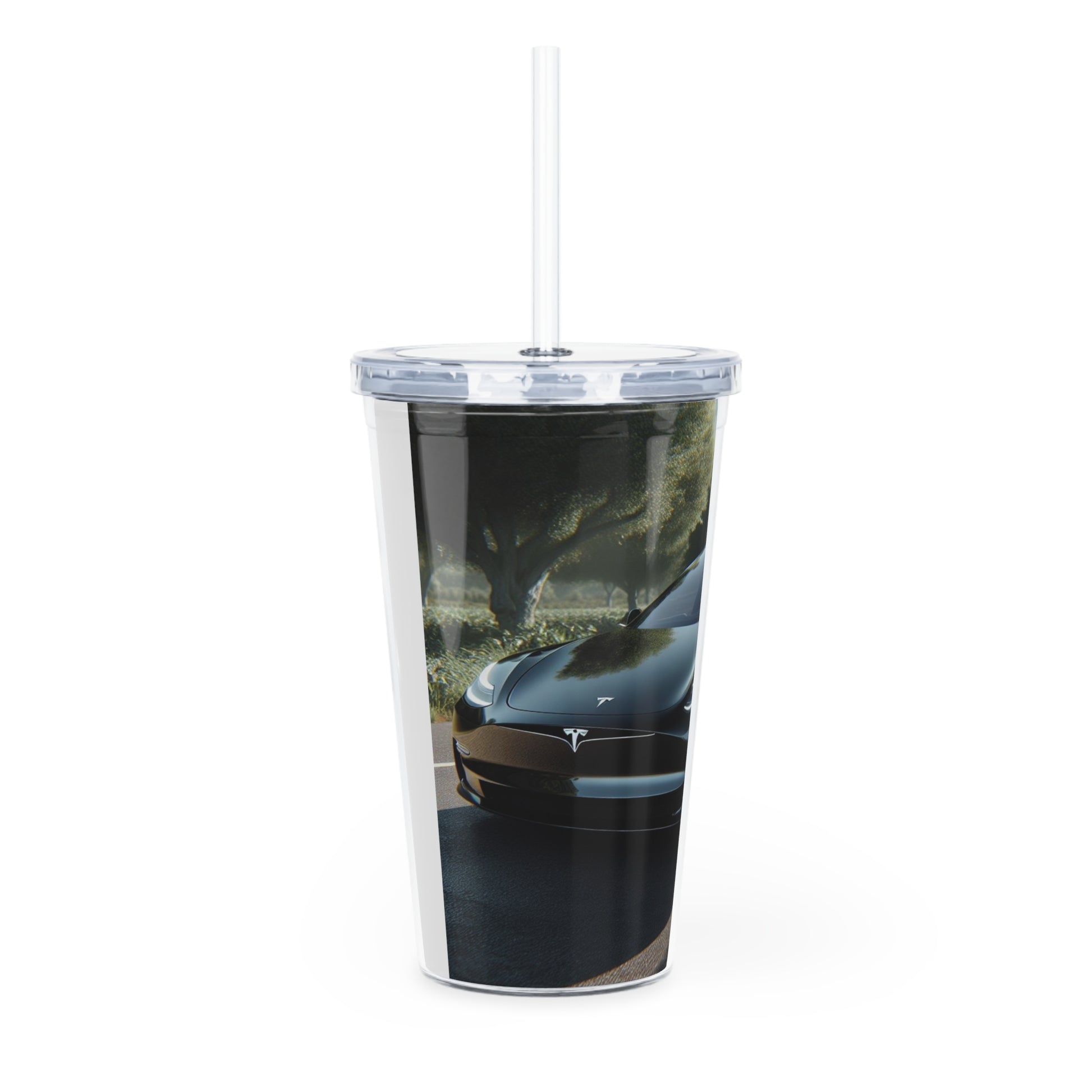 Black Tesla Tumbler with Straw Mug Printify