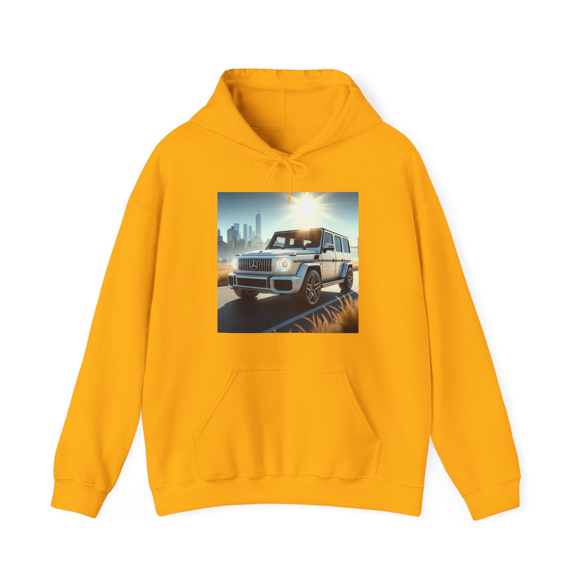 White G-Wagon Hoodie Hoodie Printify Gold S