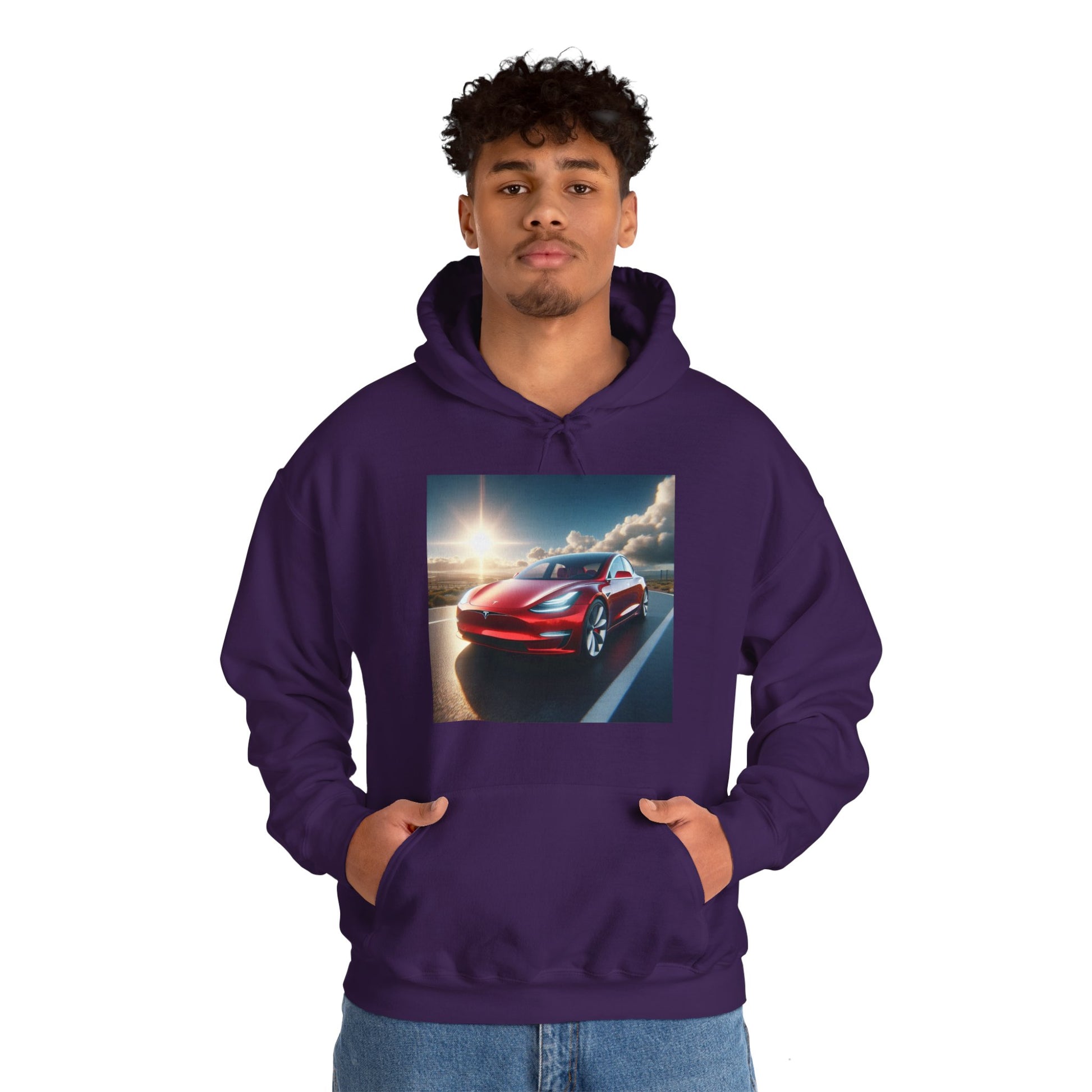 Red Tesla Hoodie Hoodie Printify
