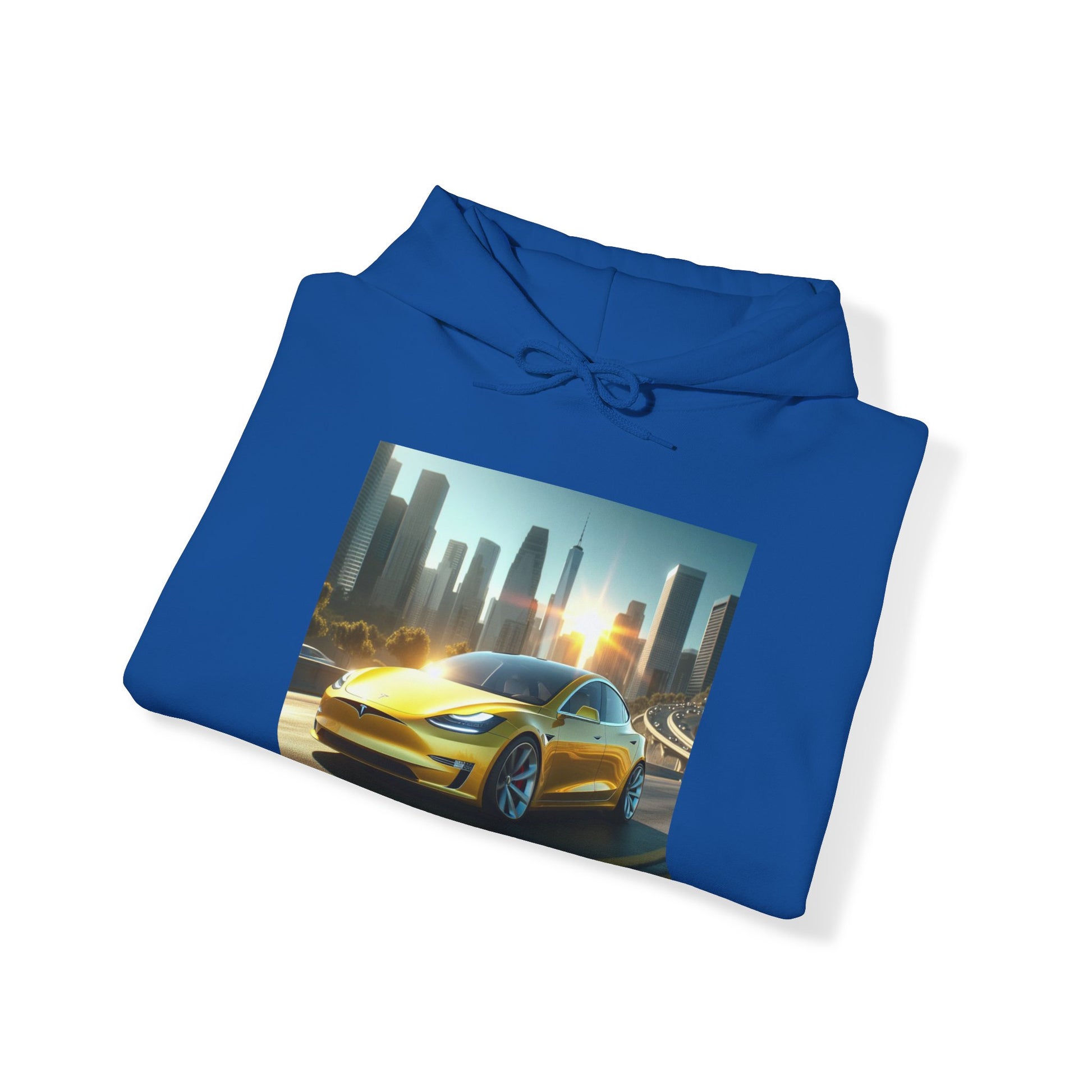 Yellow Tesla Hoodie Hoodie Printify