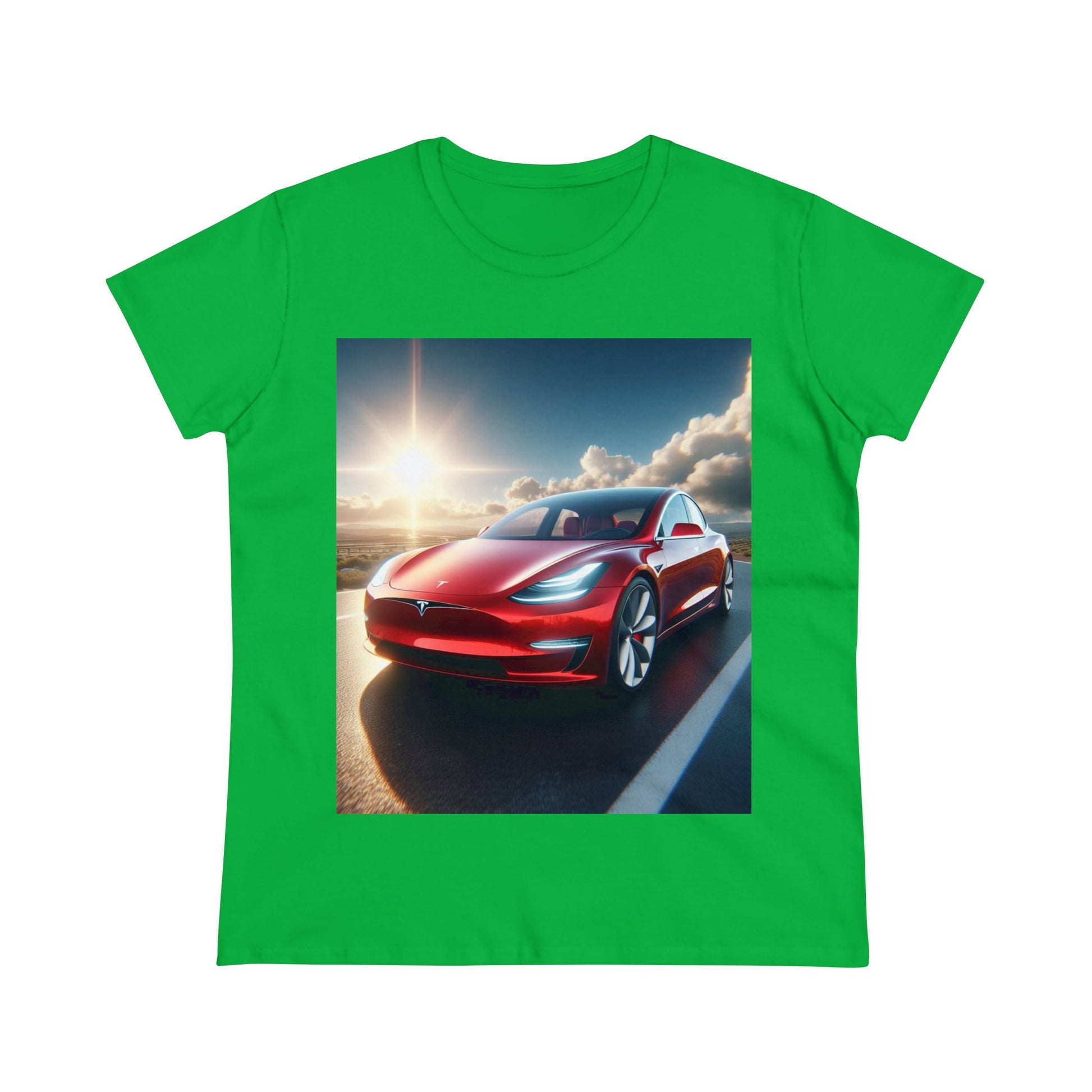 Red Tesla T-Shirt T-Shirt Printify Irish Green S