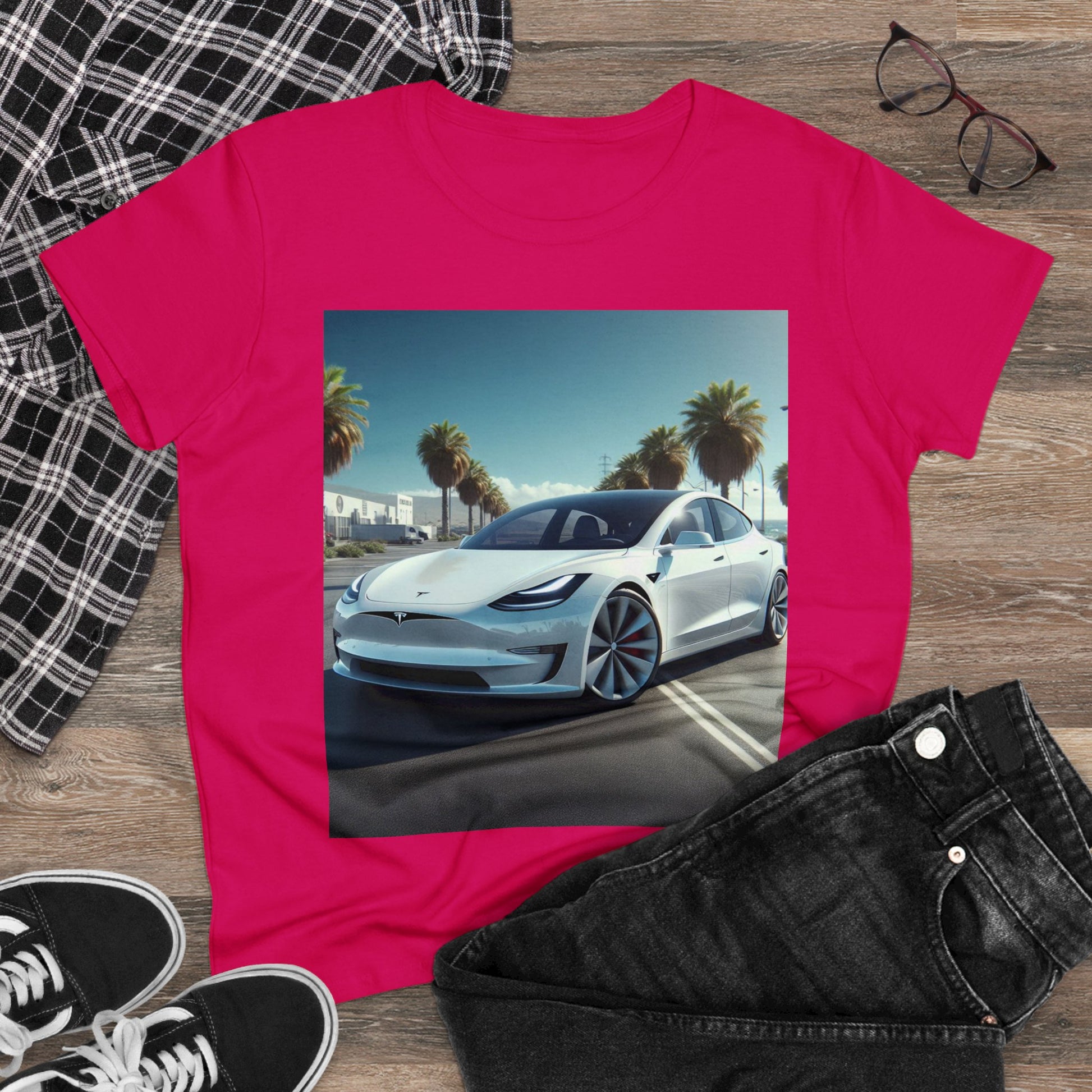 White Tesla T-Shirt T-Shirt Printify