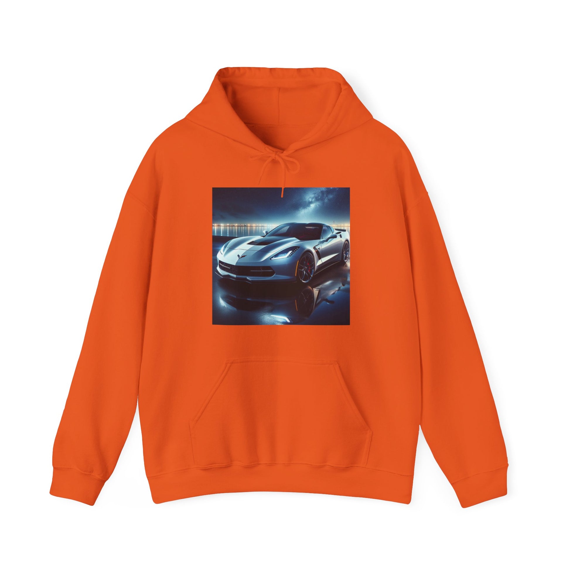 White Corvette Hoodie Hoodie Printify Orange S