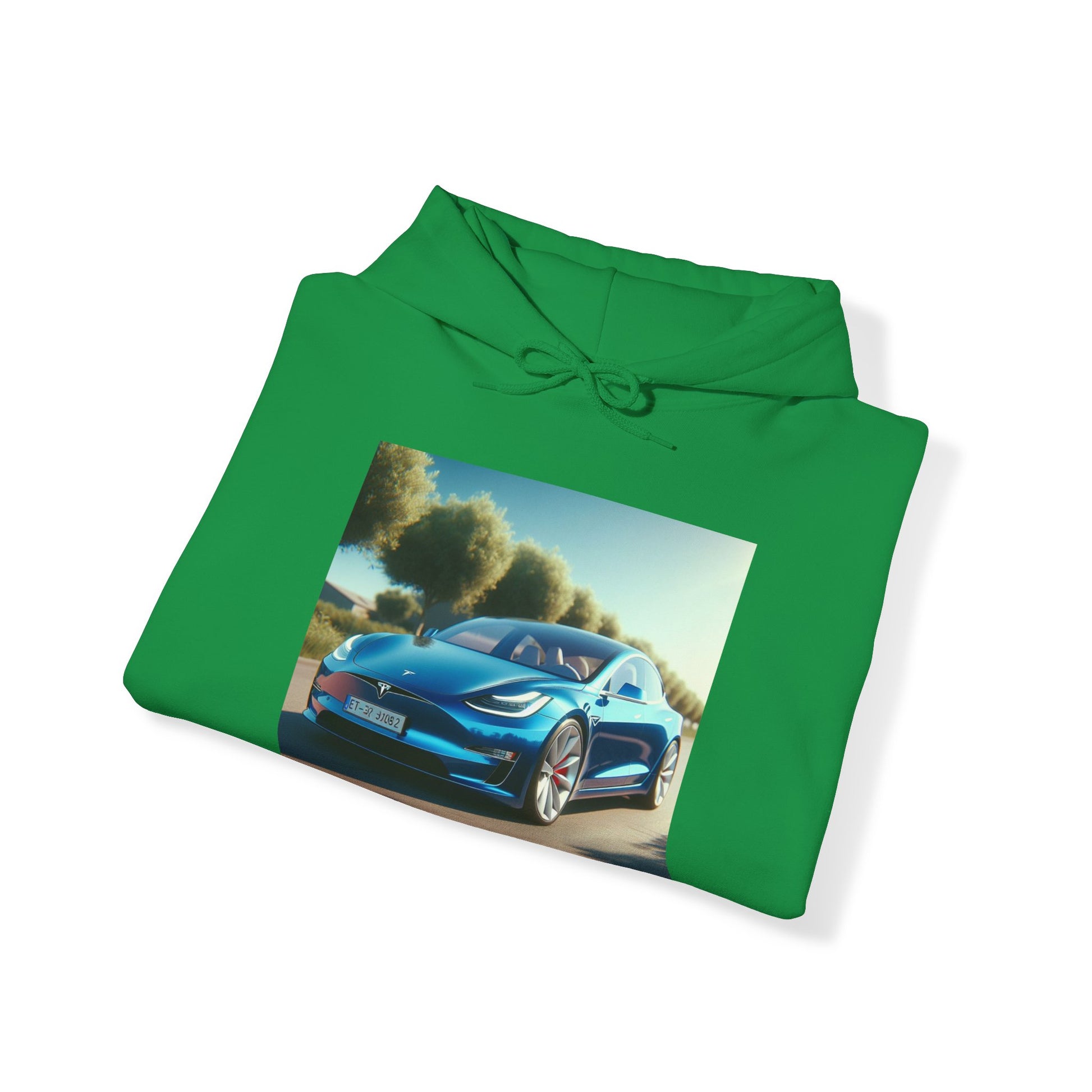 Blue Tesla Hoodie Hoodie Printify