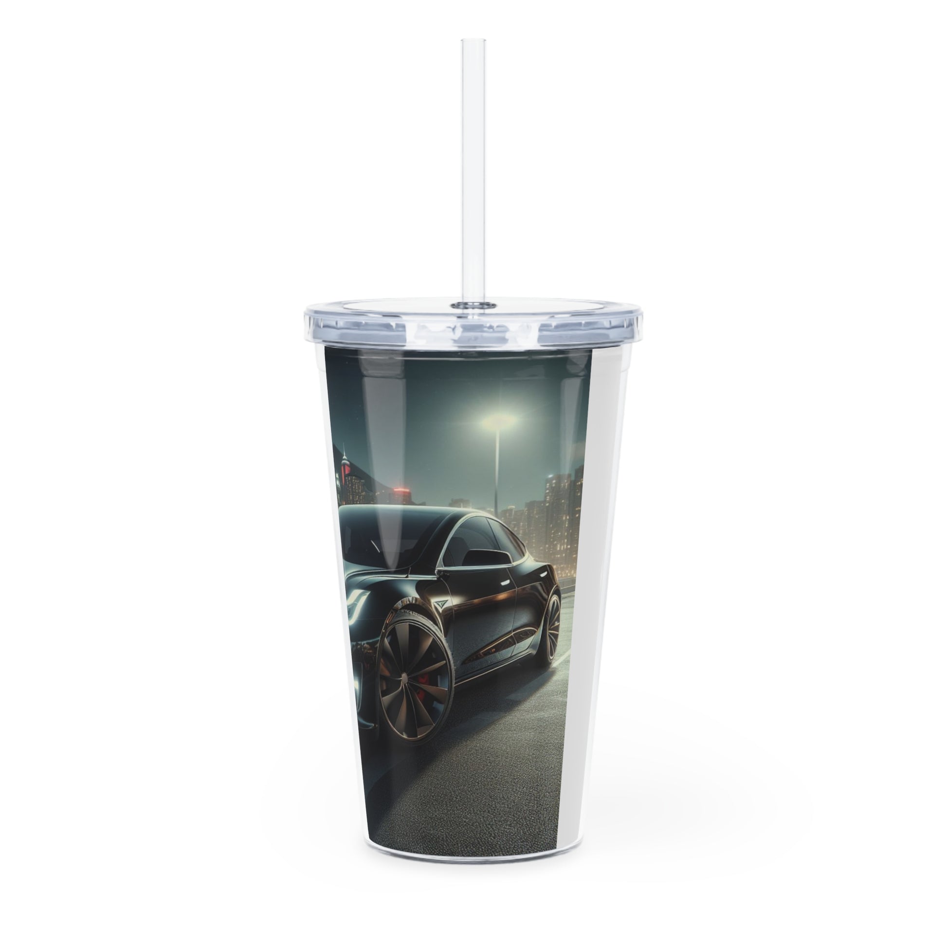 Black Tesla Tumbler with Straw Mug Printify
