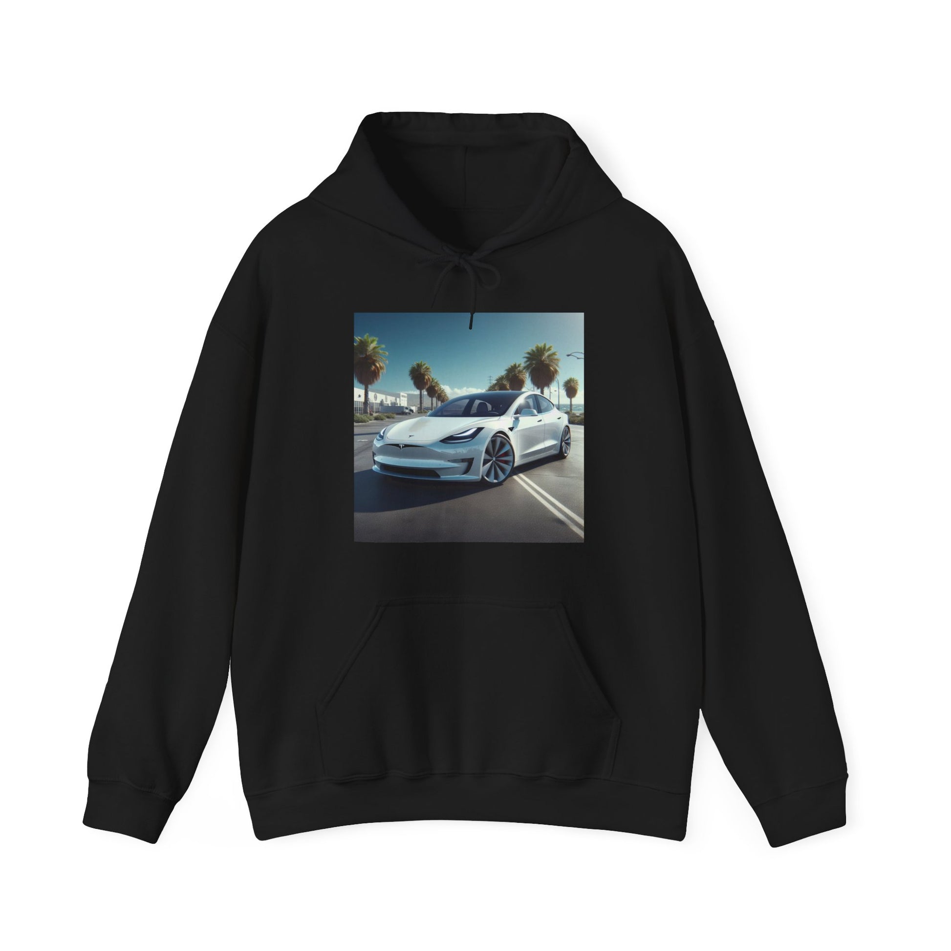 White Tesla Hoodie Hoodie Printify Black S