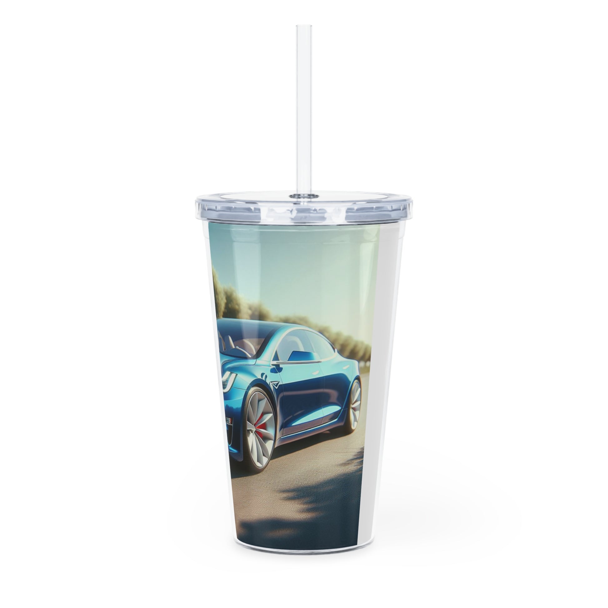 Blue Tesla Tumbler with Straw Mug Printify