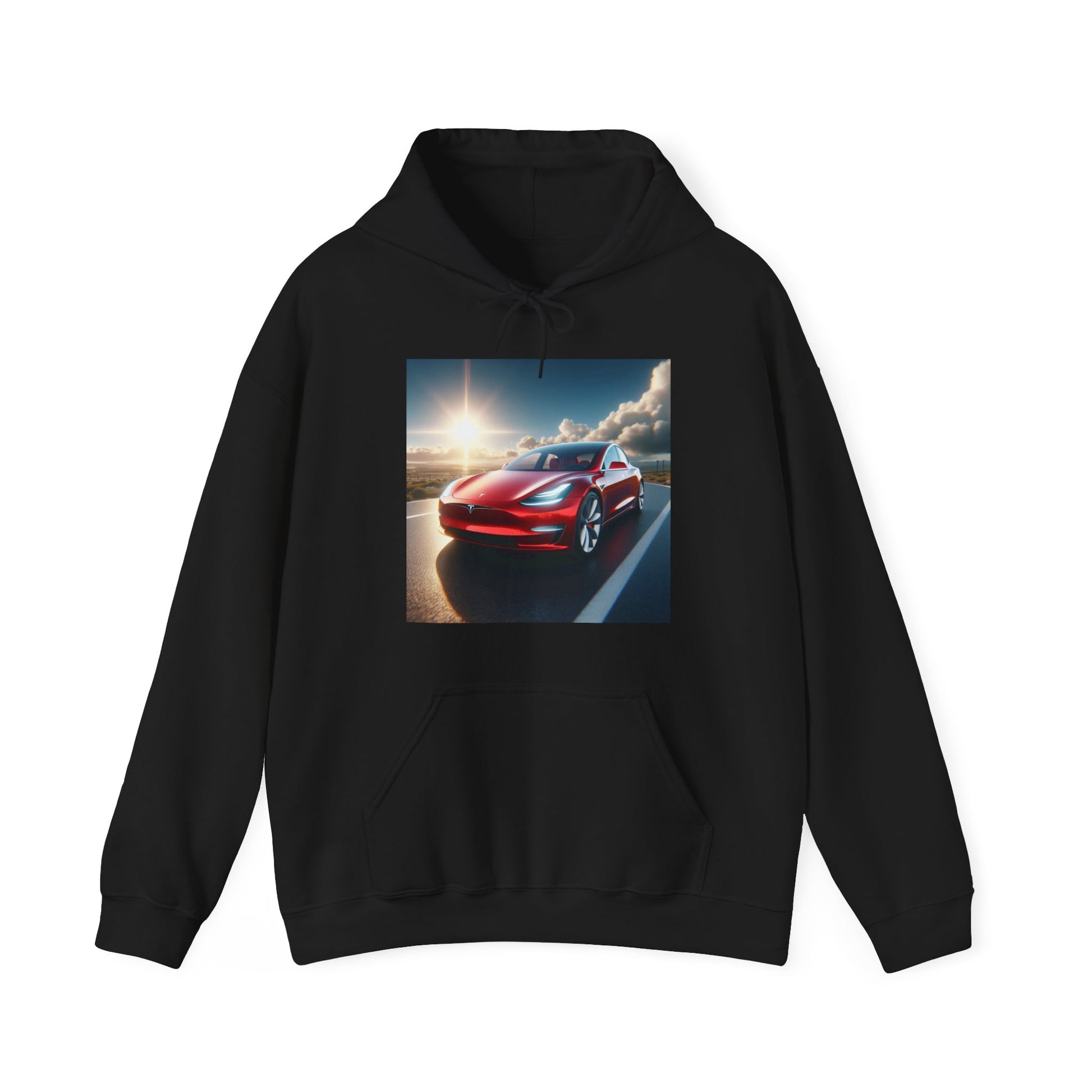 Red Tesla Hoodie Hoodie Printify Black S