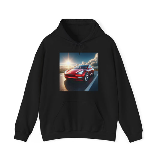 Red Tesla Hoodie Hoodie Printify Black S