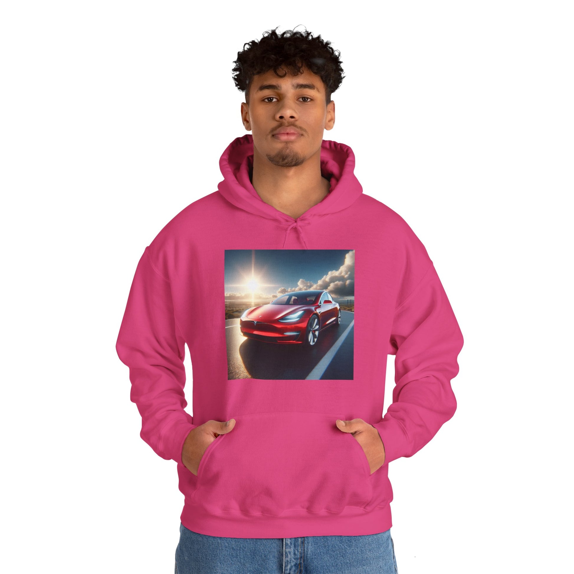 Red Tesla Hoodie Hoodie Printify
