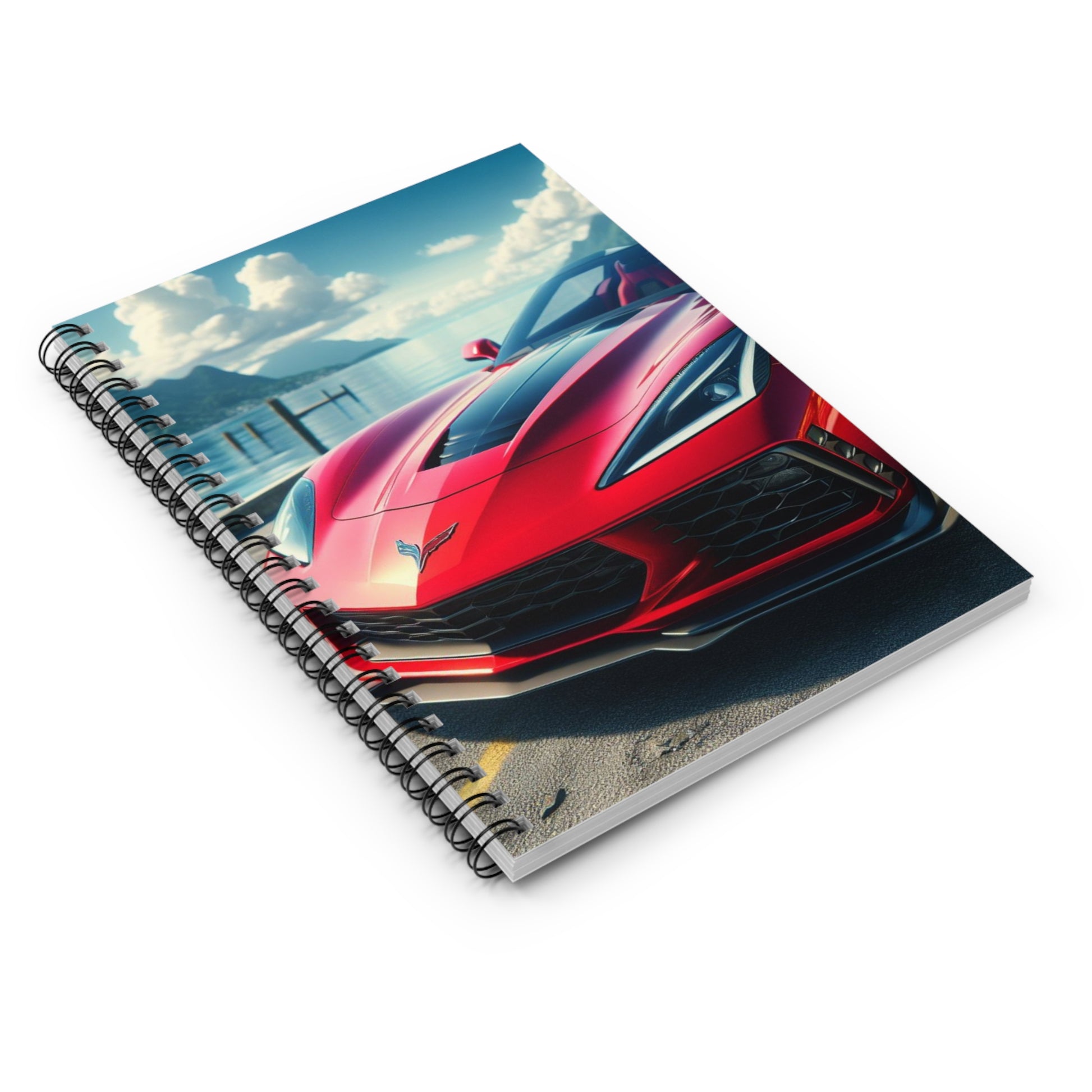 Red Corvette Spiral Notebook Paper products Printify