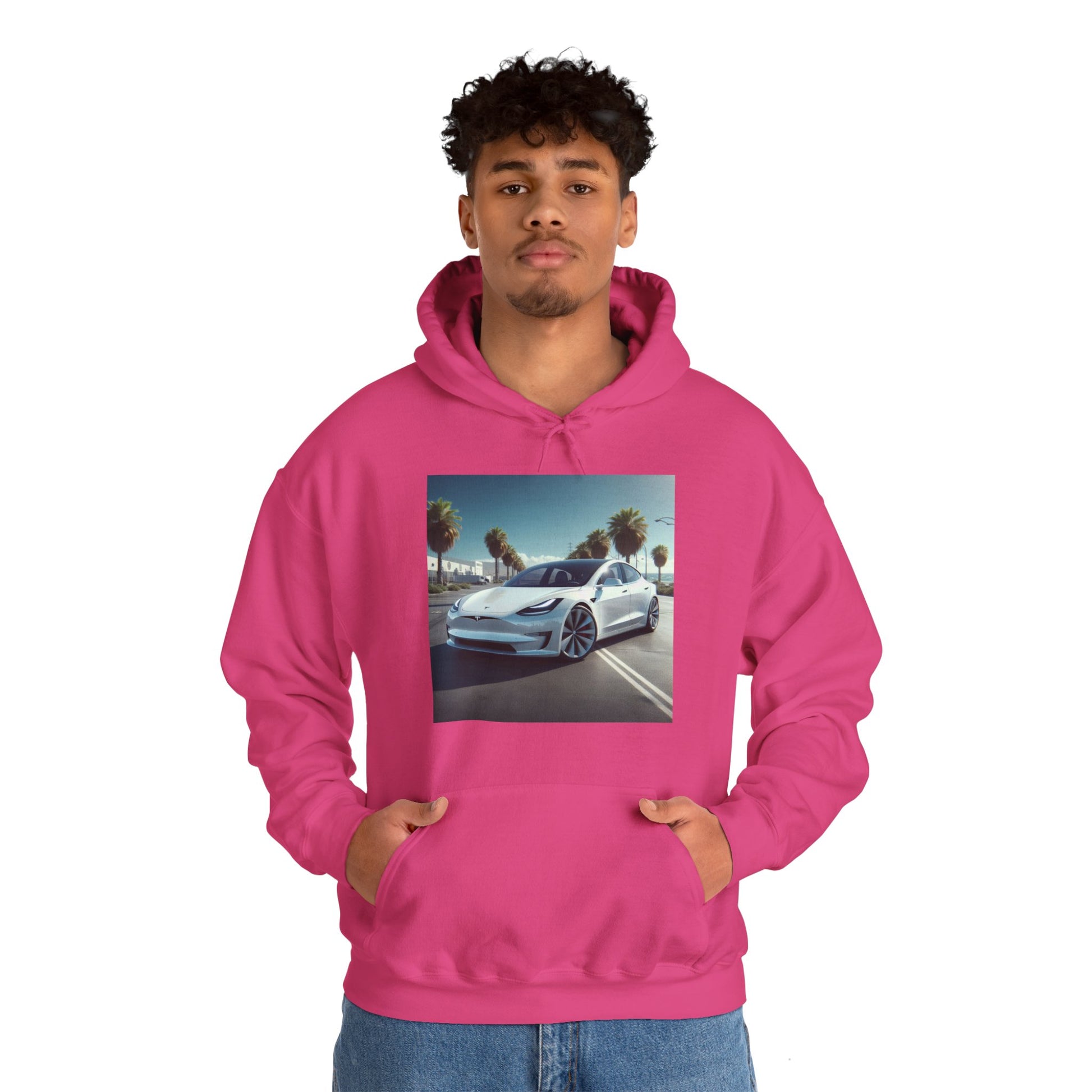 White Tesla Hoodie Hoodie Printify