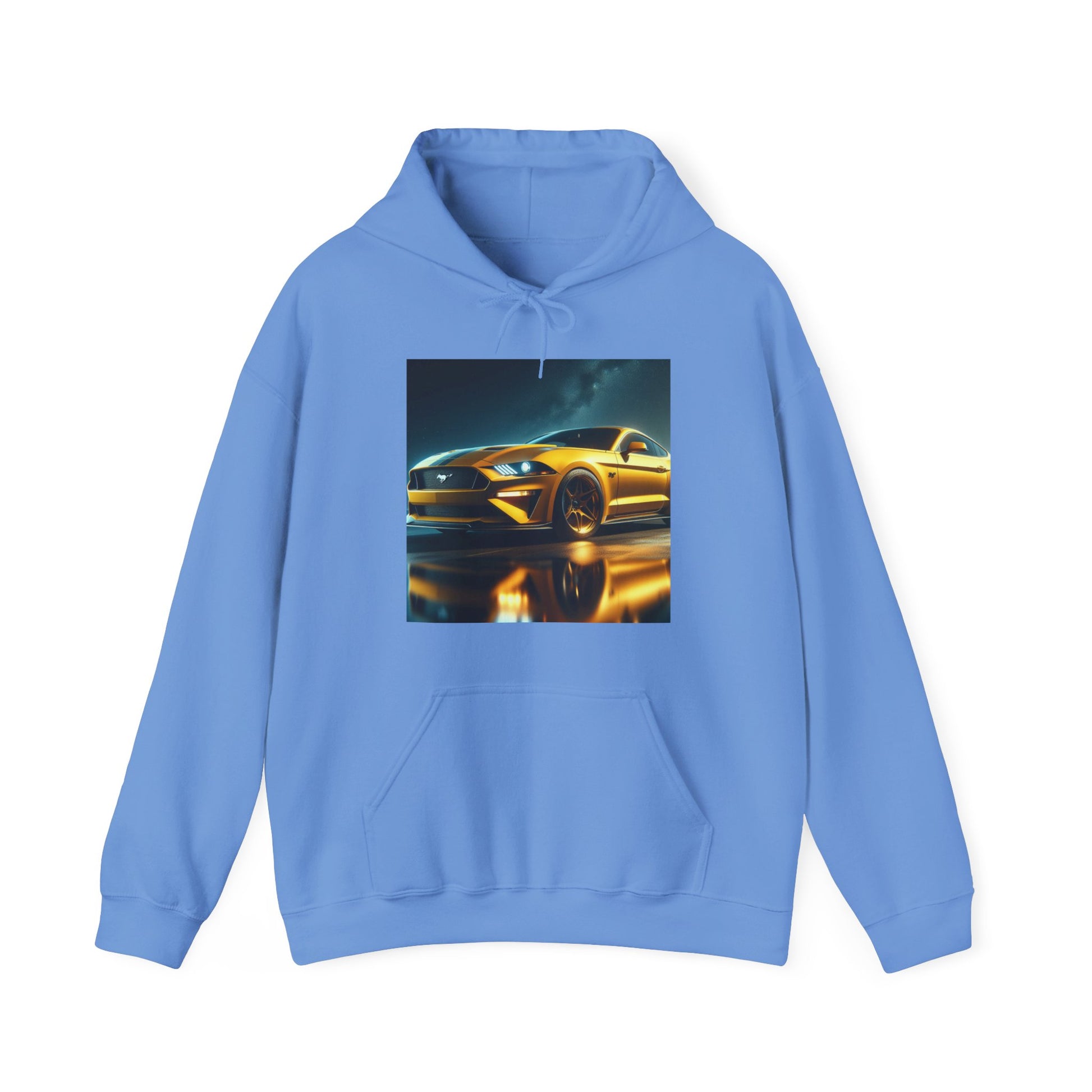 Yellow Mustang Hoodie Hoodie Printify Carolina Blue S