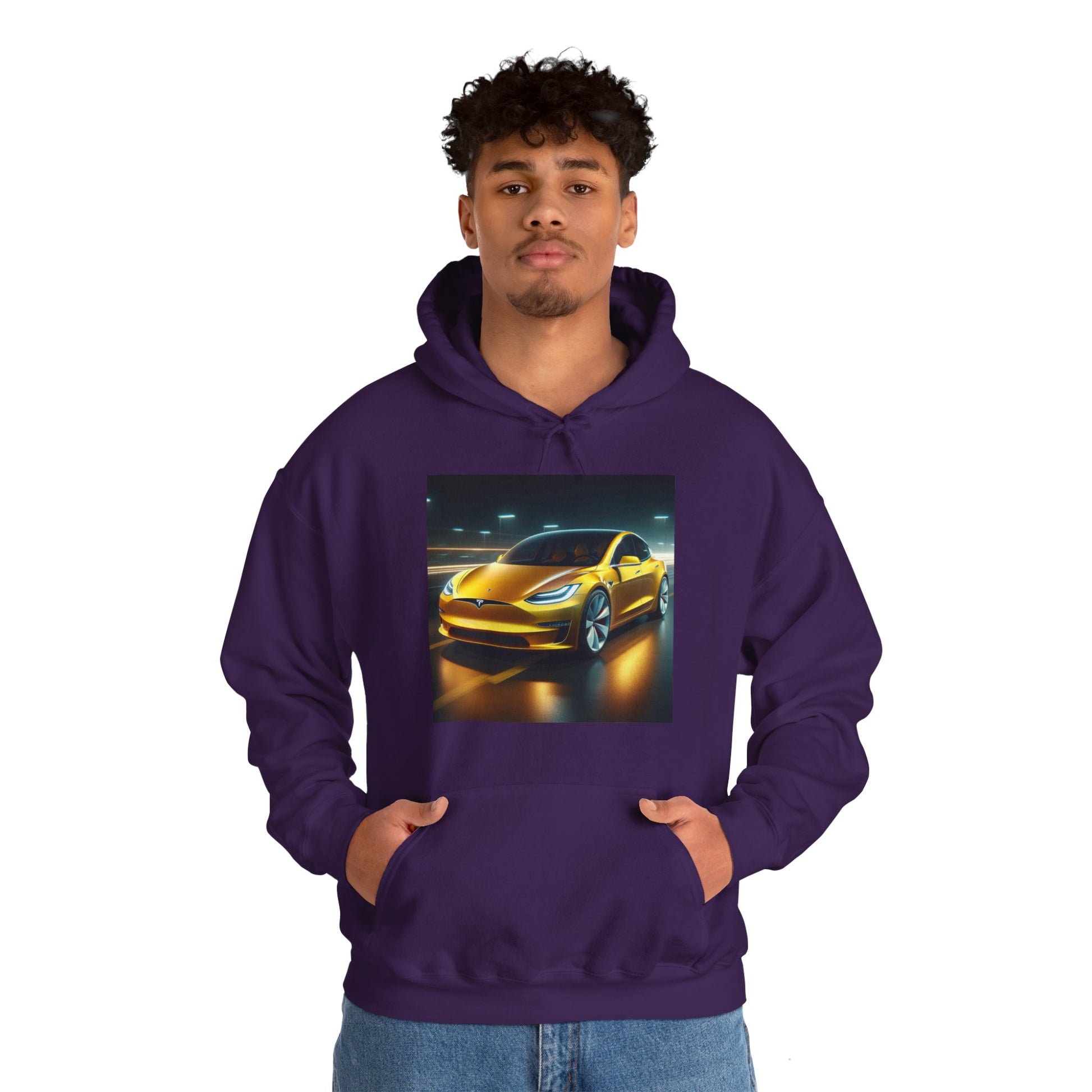 Yellow Tesla Hoodie Hoodie Printify