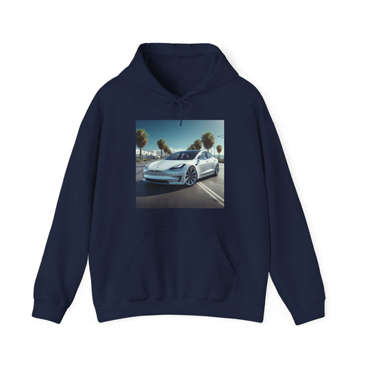 White Tesla Hoodie Hoodie Printify Navy S