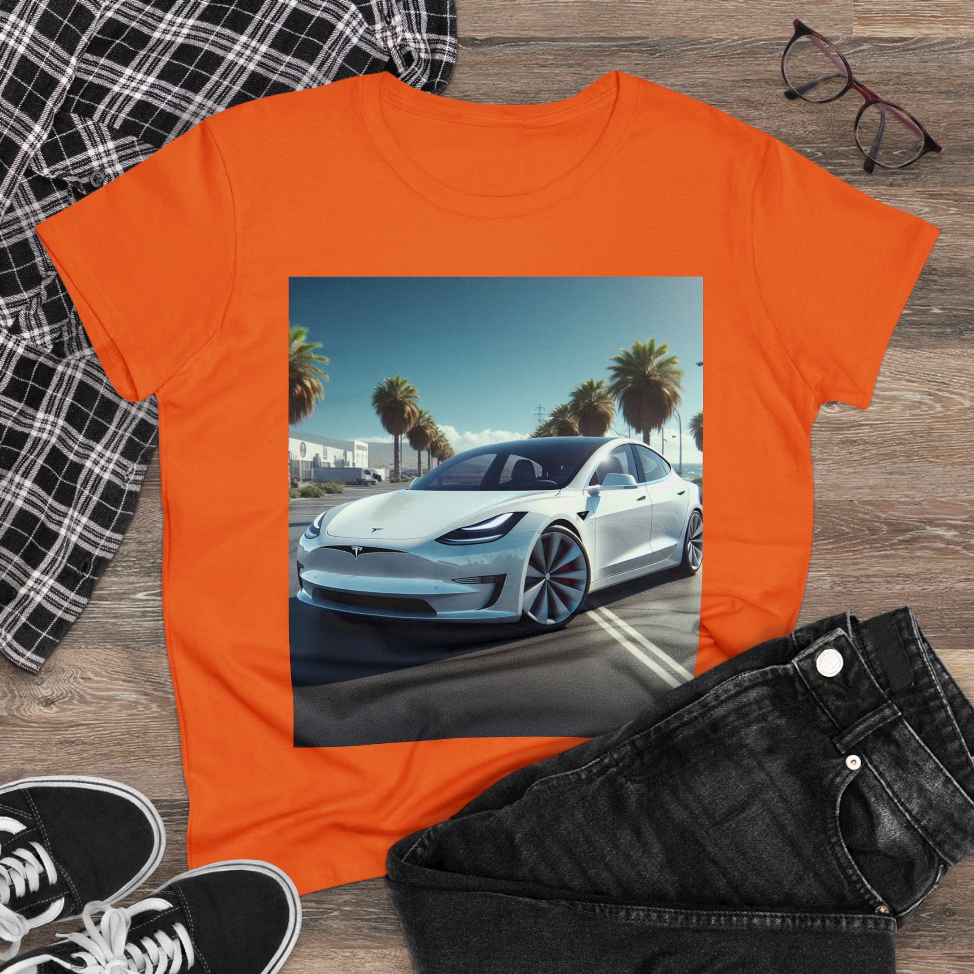 White Tesla T-Shirt T-Shirt Printify