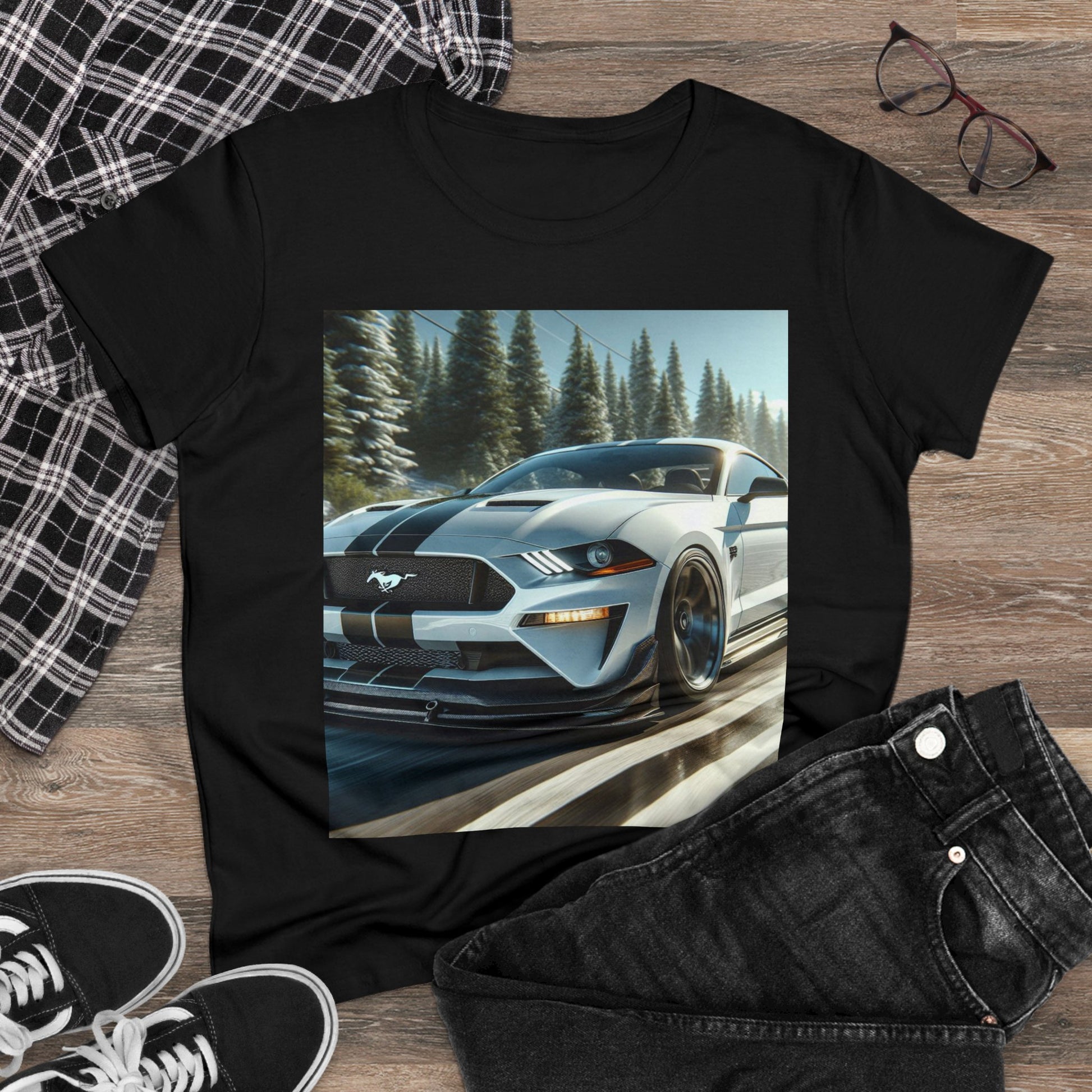 White Mustang T-Shirt T-Shirt Printify
