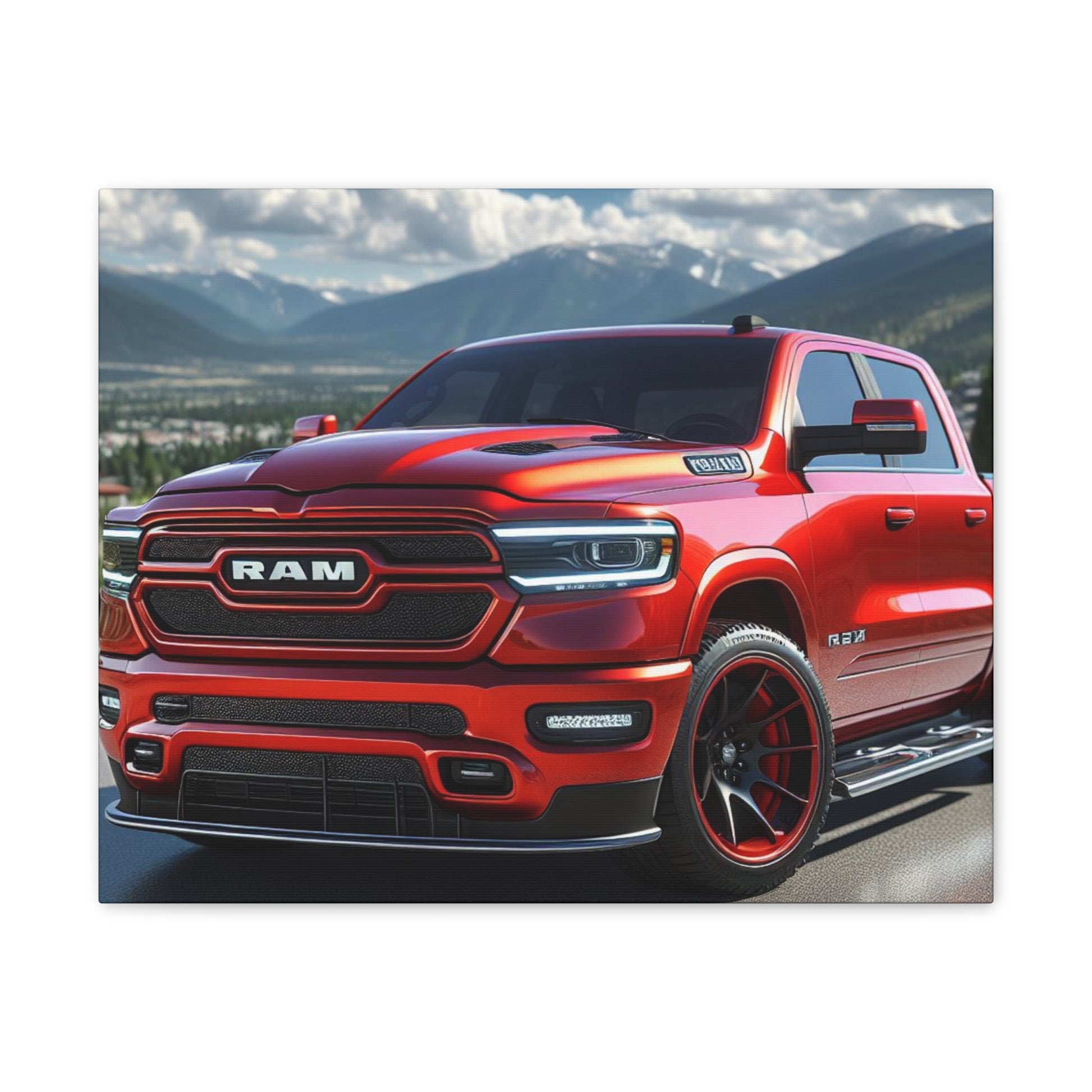 Red Dodge Ram Canvas Canvas Printify
