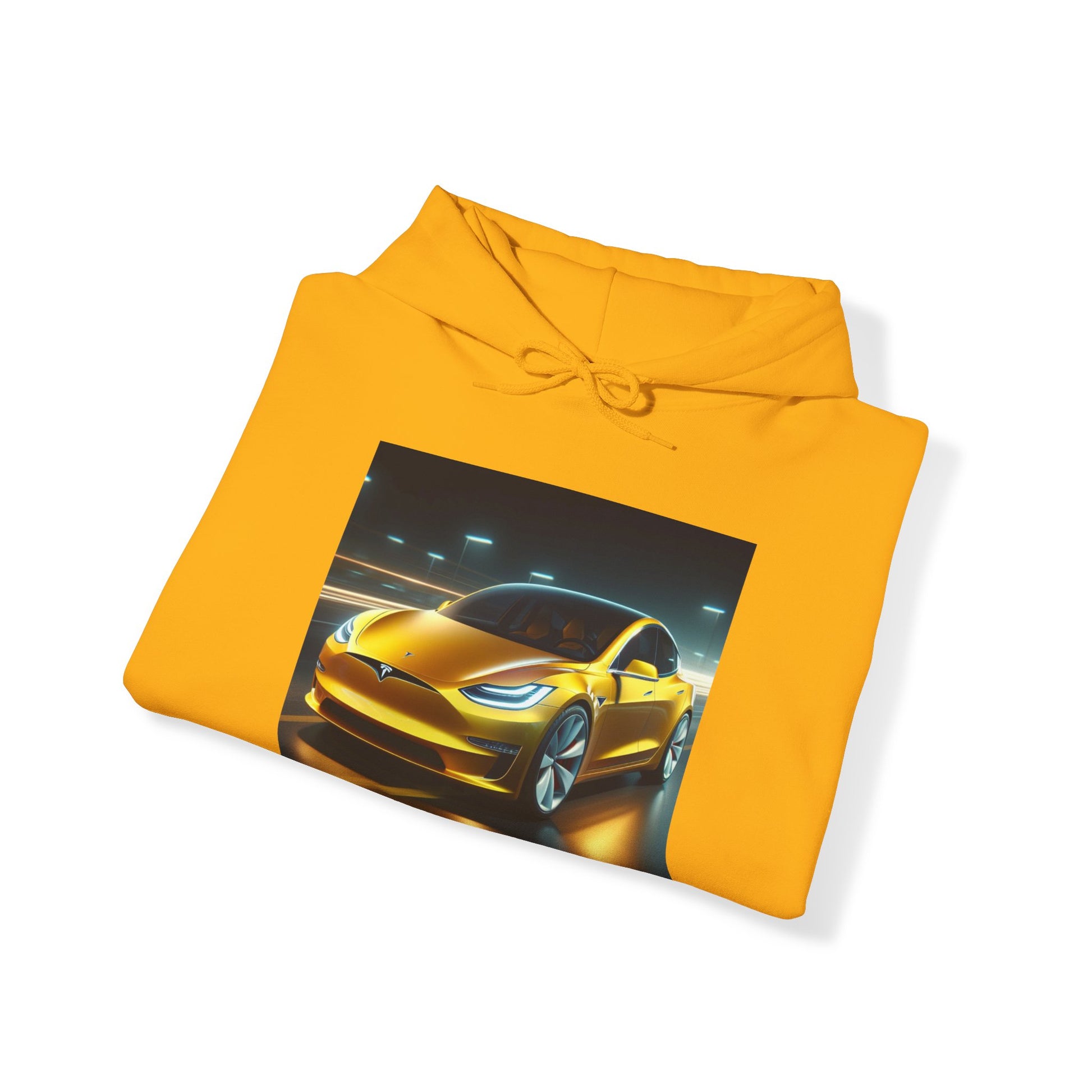 Yellow Tesla Hoodie Hoodie Printify