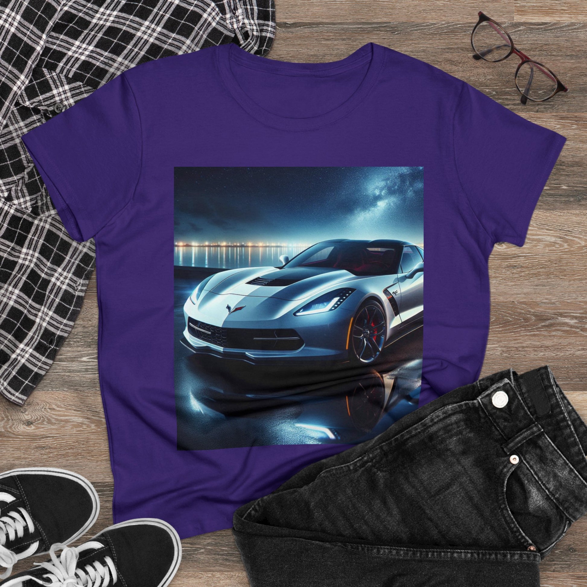 White Corvette T-Shirt T-Shirt Printify