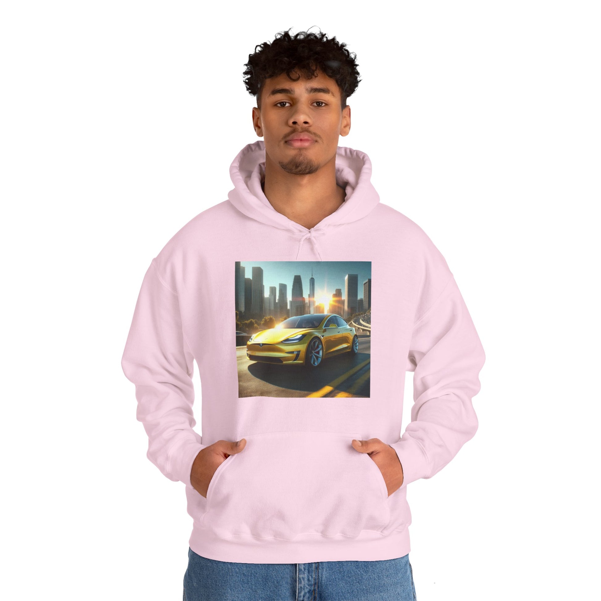 Yellow Tesla Hoodie Hoodie Printify
