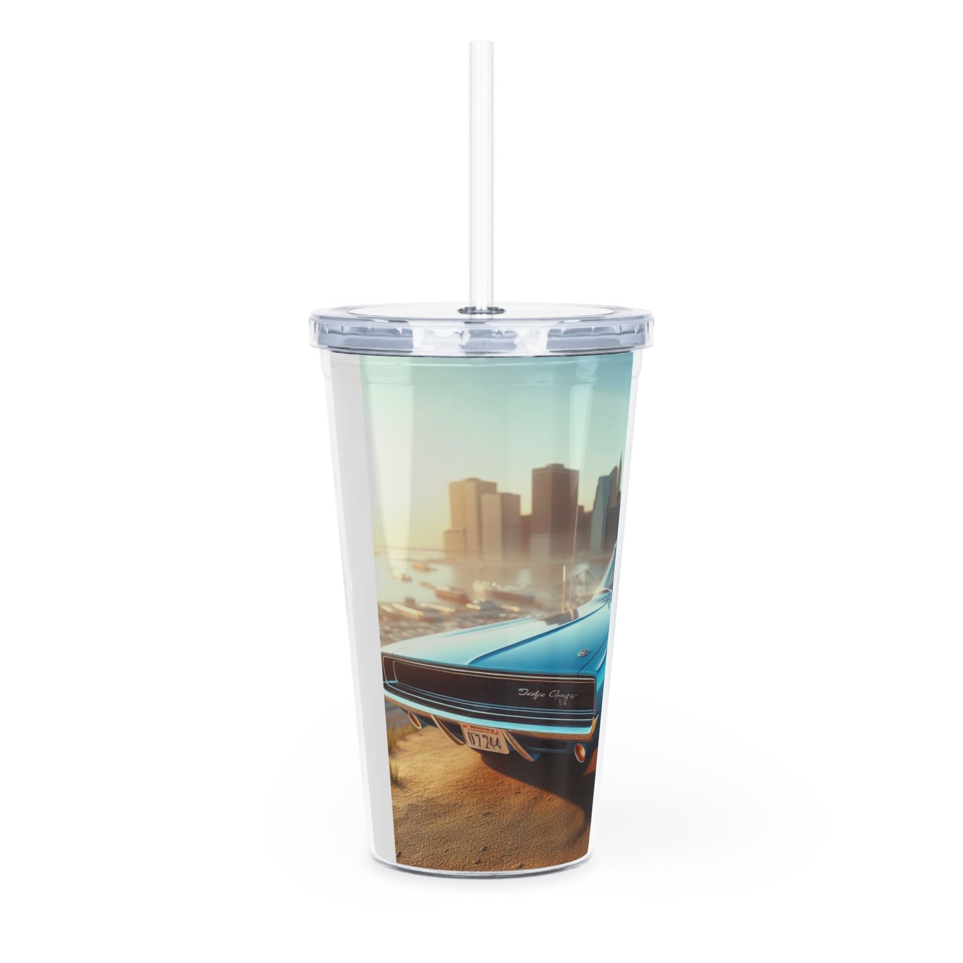 1970 Blue Dodge Charger Tumbler with Straw Mug Printify