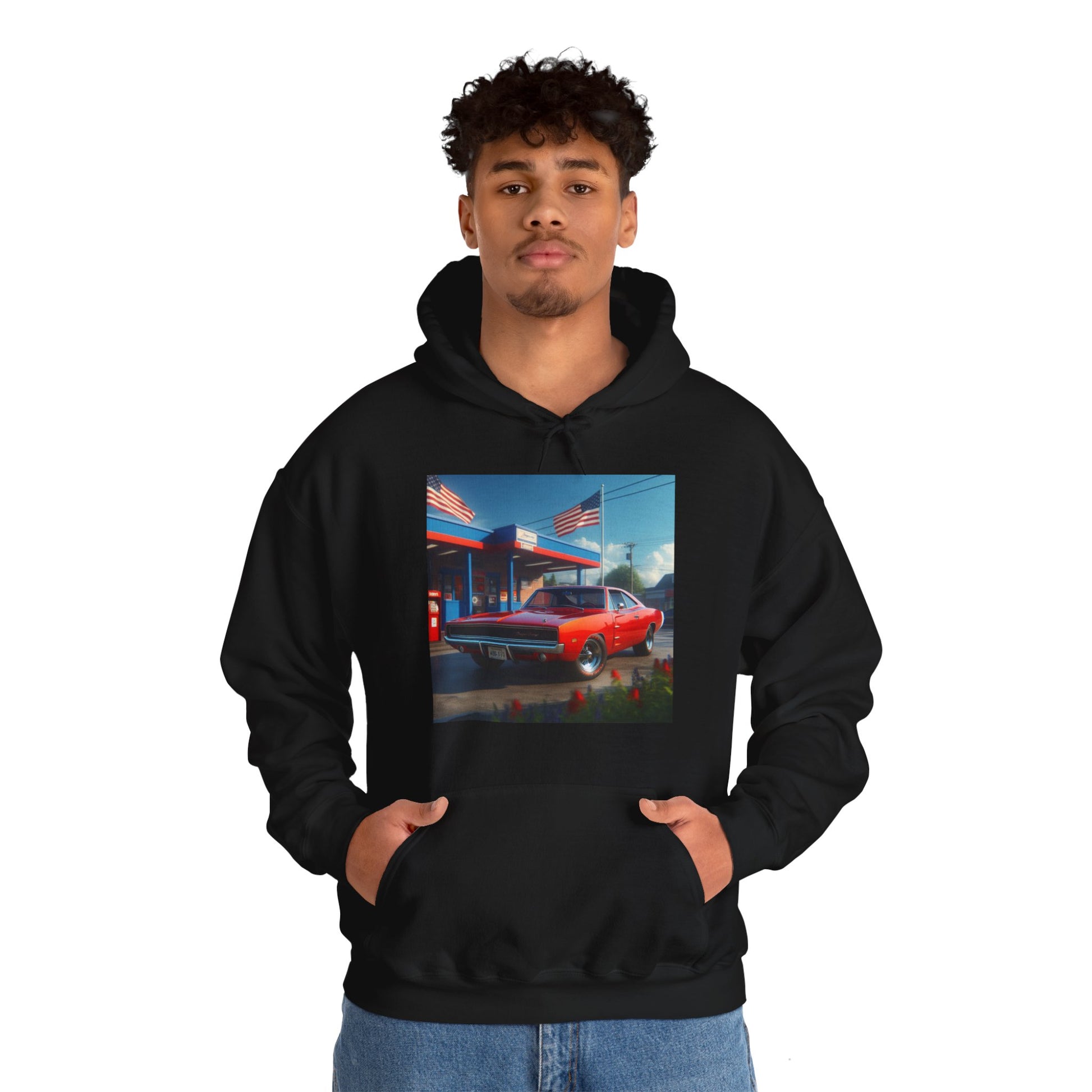 1970 Red Dodge Charger Hoodie Hoodie Printify