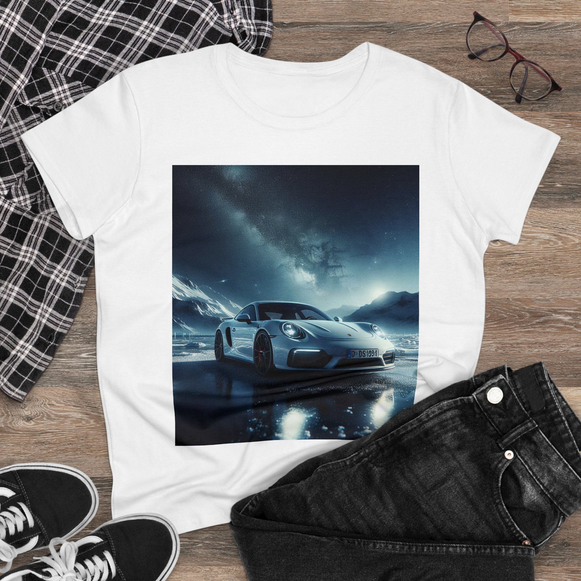 White Porsche T-Shirt T-Shirt Printify