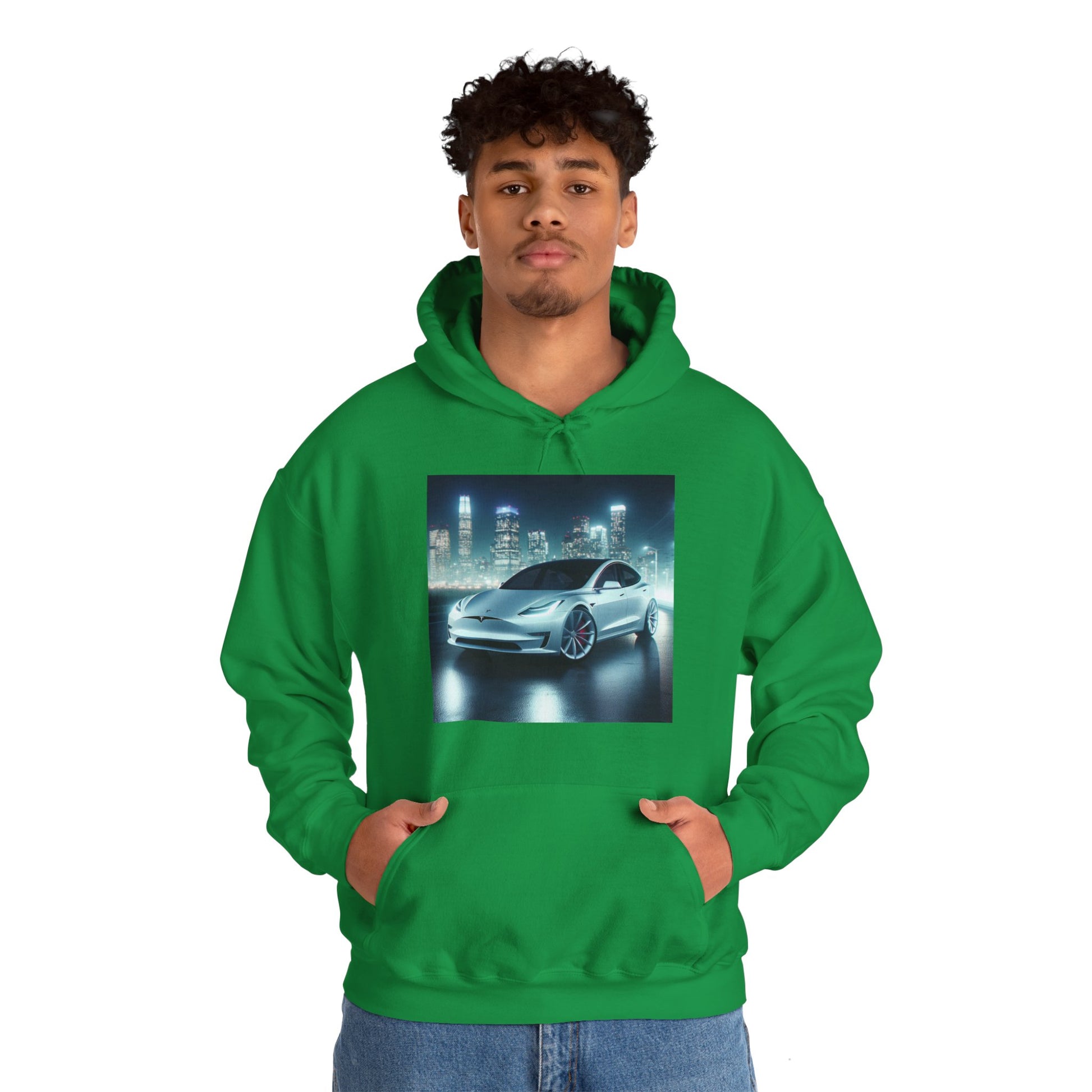 White Tesla Hoodie Hoodie Printify