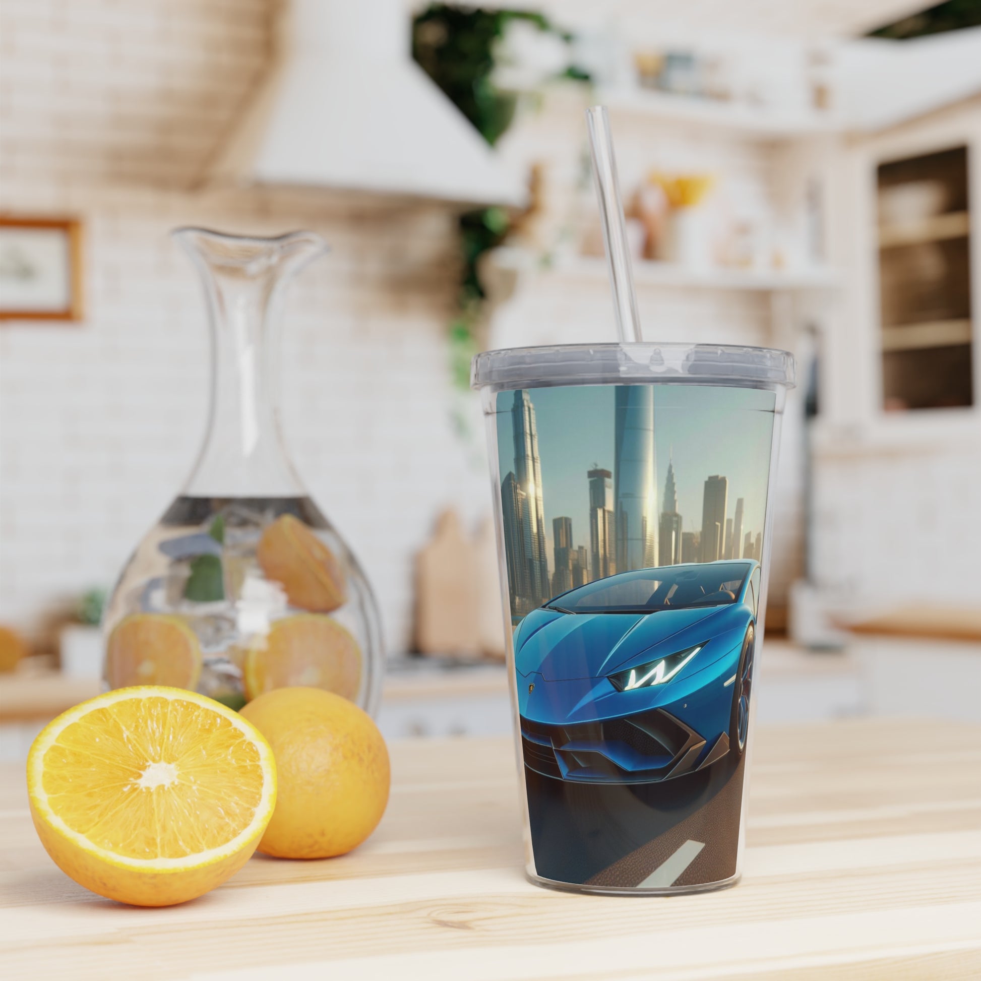 Blue Lamborghini Tumbler with Straw Mug Printify