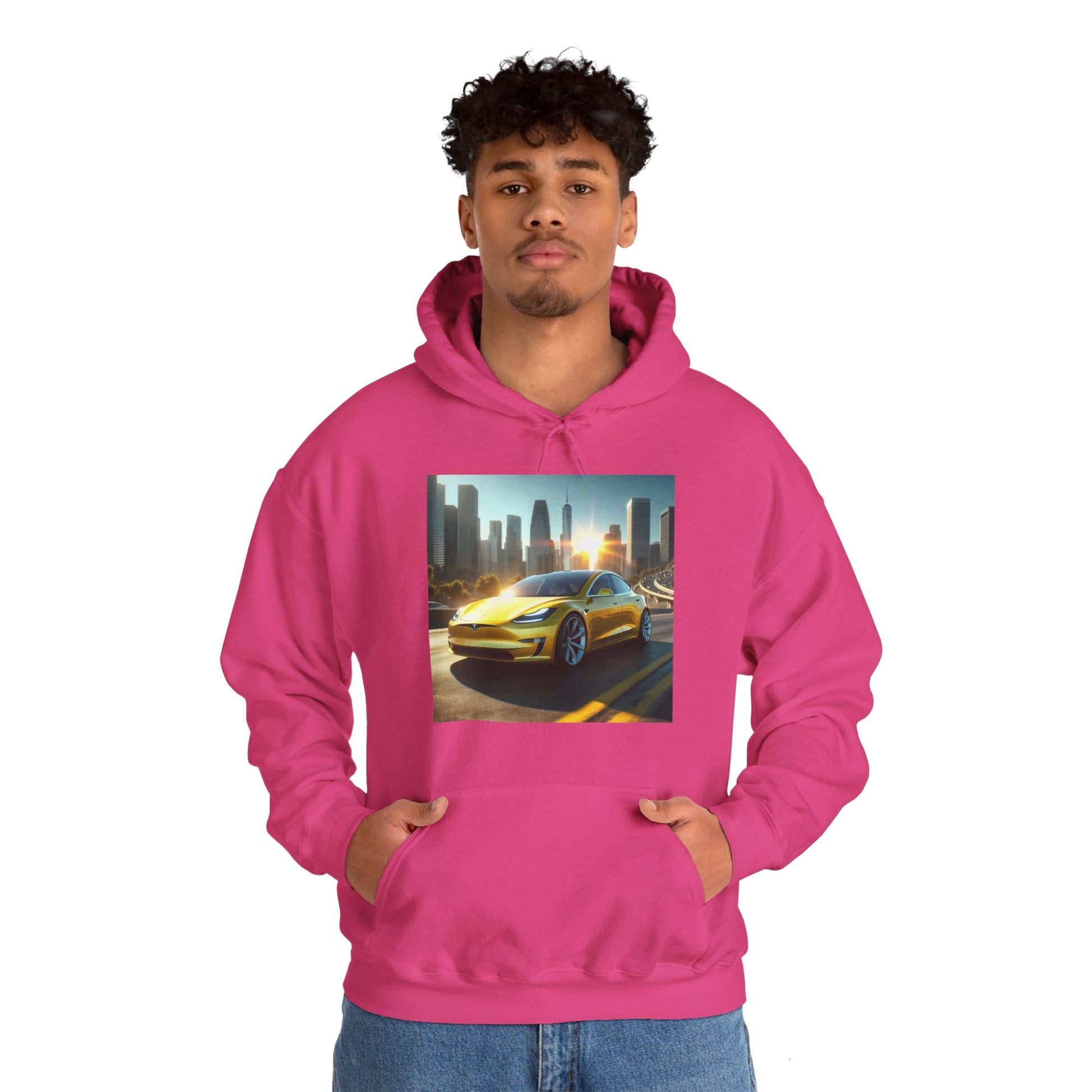 Yellow Tesla Hoodie Hoodie Printify