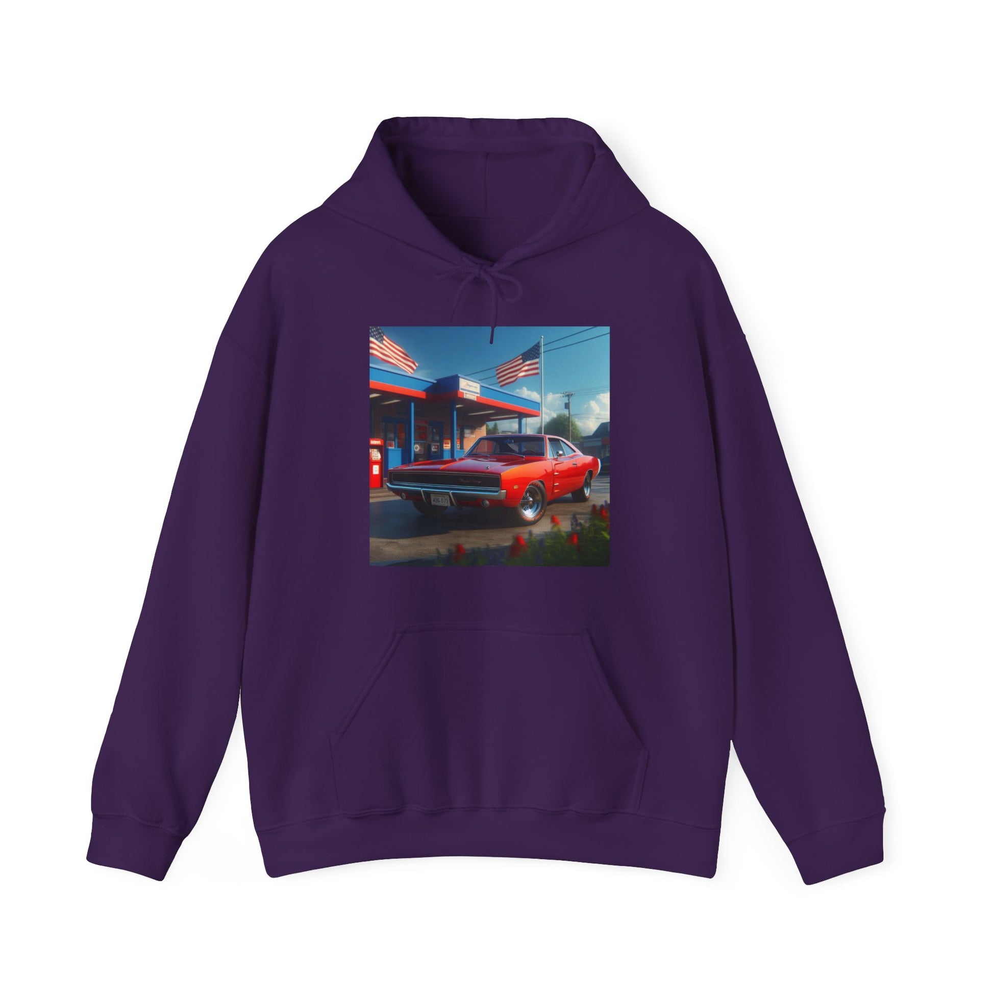 1970 Red Dodge Charger Hoodie Hoodie Printify Purple S