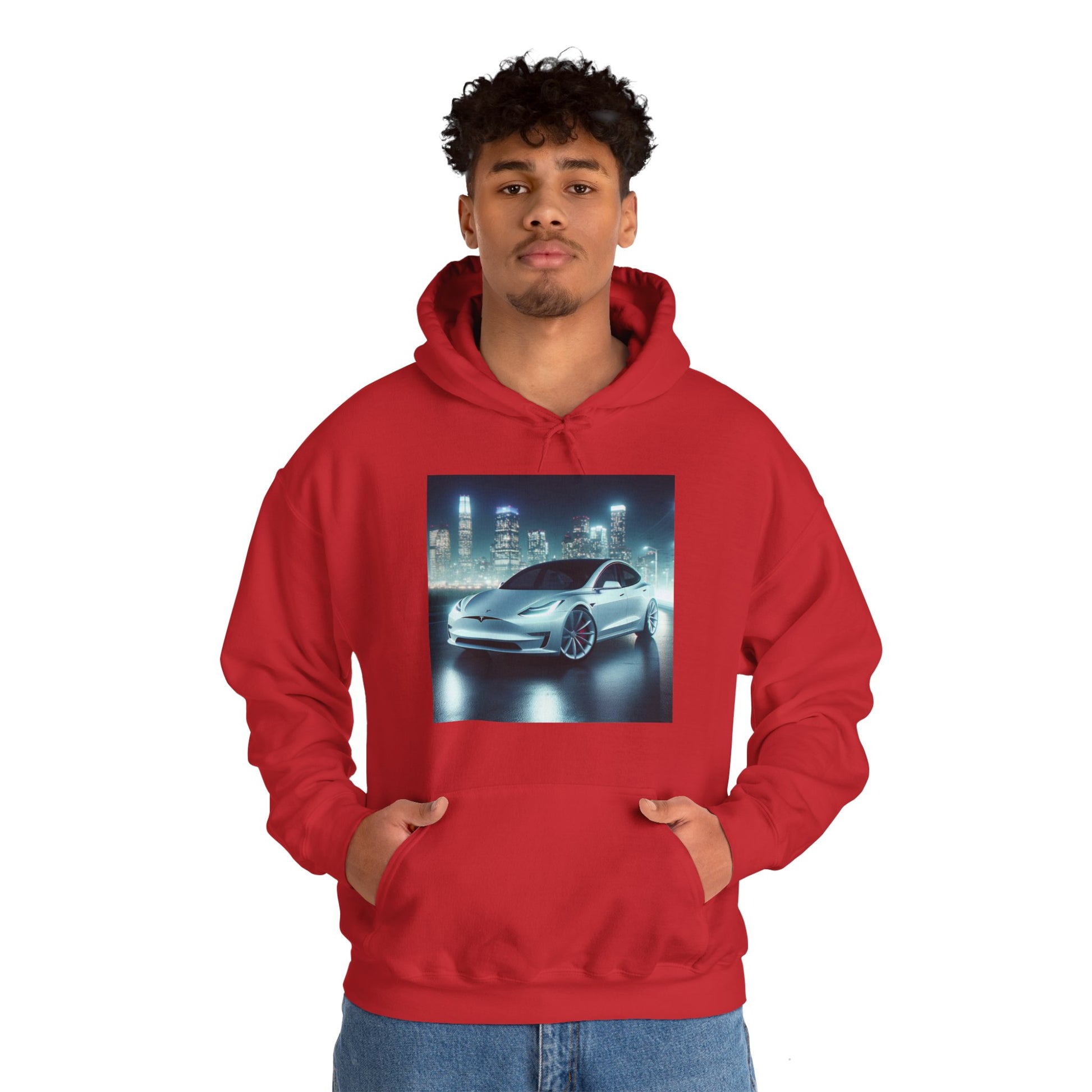 White Tesla Hoodie Hoodie Printify