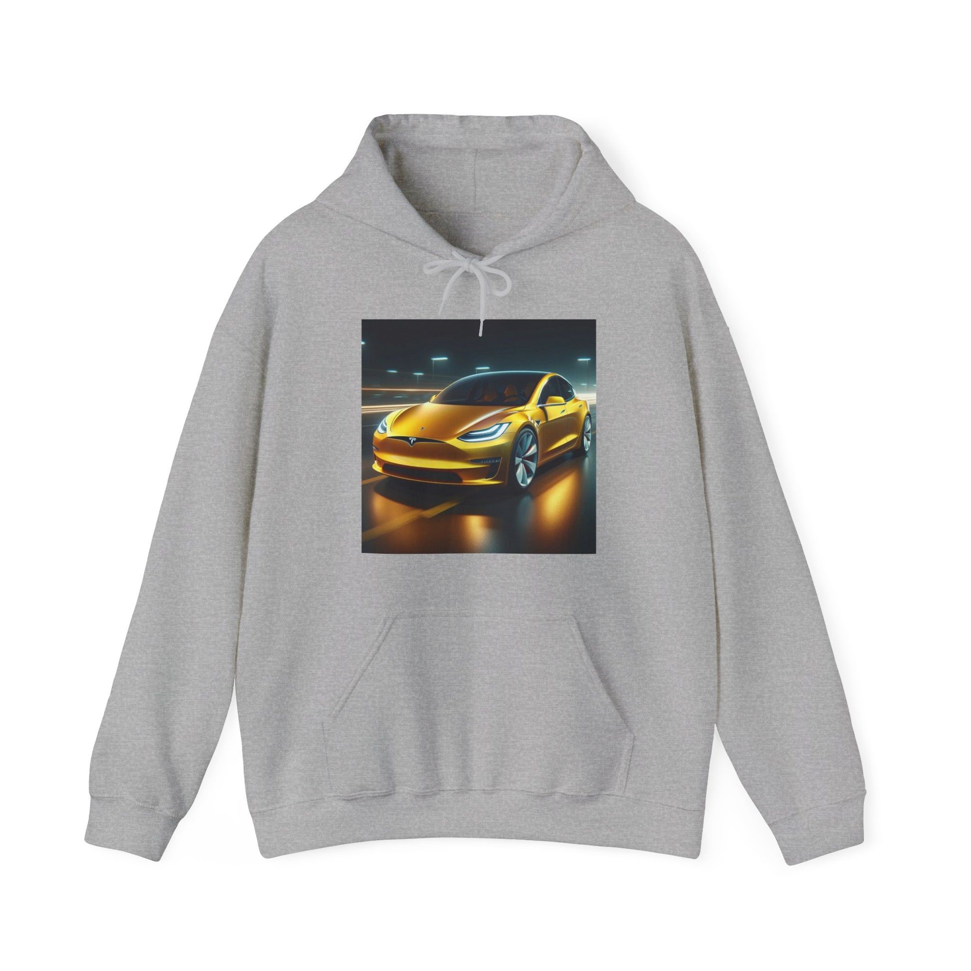 Yellow Tesla Hoodie Hoodie Printify Sport Grey S