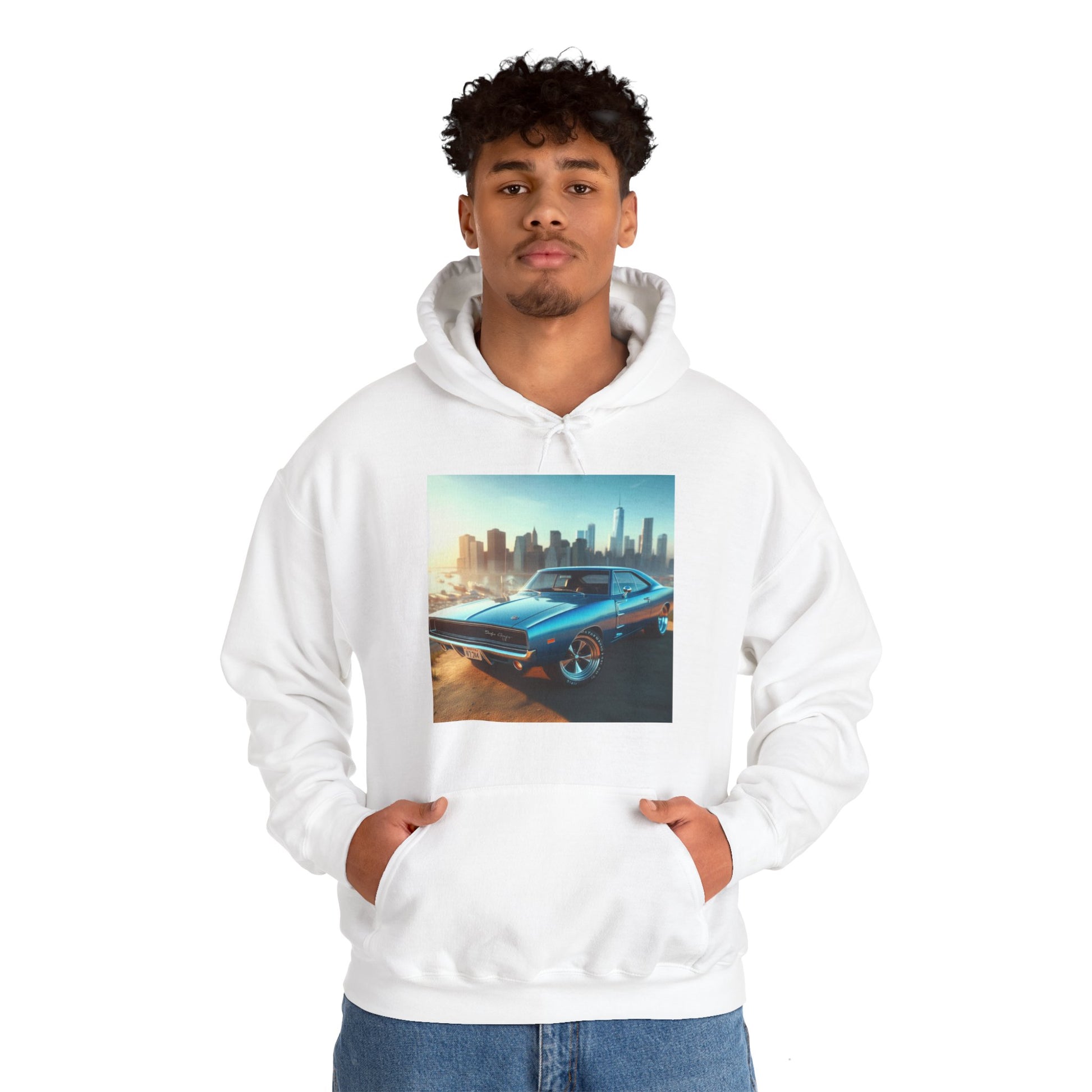 1970 Blue Dodge Charger Hoodie Hoodie Printify