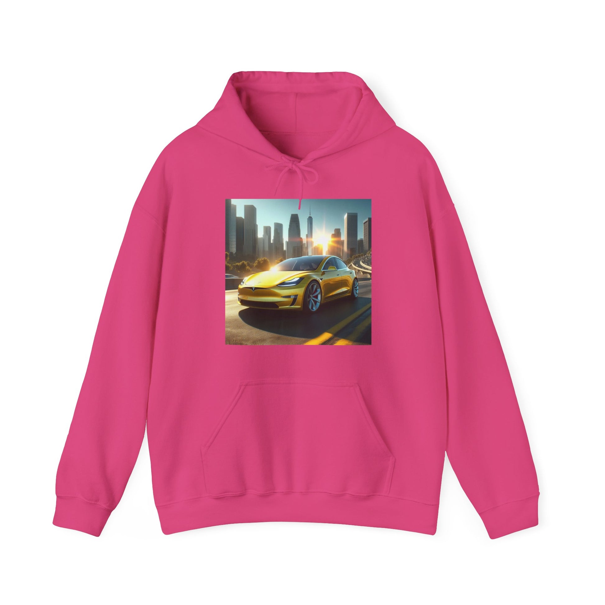 Yellow Tesla Hoodie Hoodie Printify Heliconia S