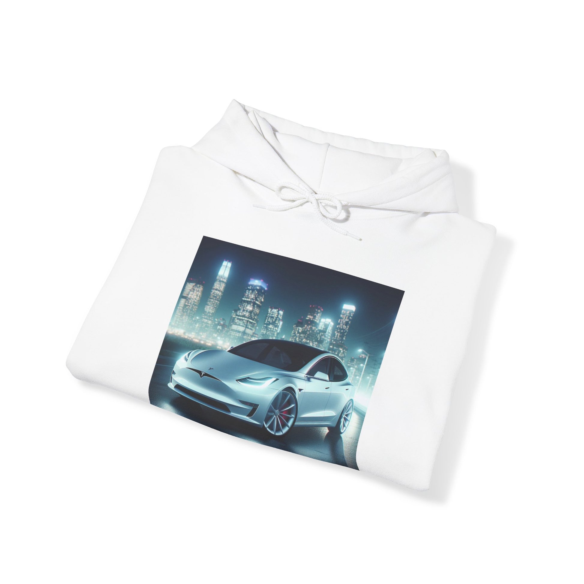 White Tesla Hoodie Hoodie Printify