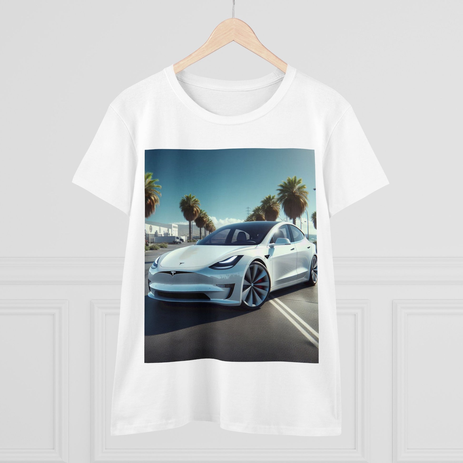 White Tesla T-Shirt T-Shirt Printify