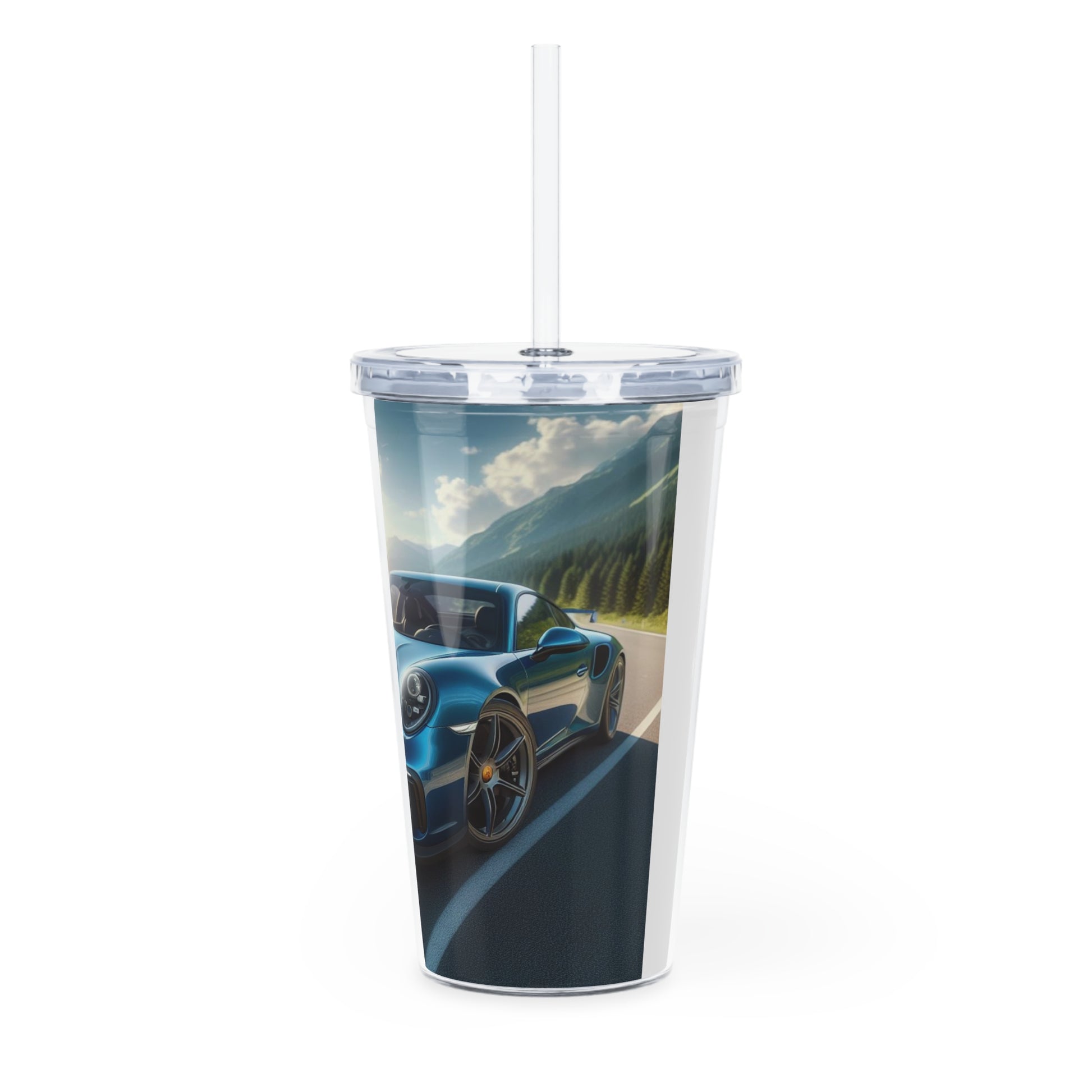 Blue Porsche Tumbler with Straw Mug Printify