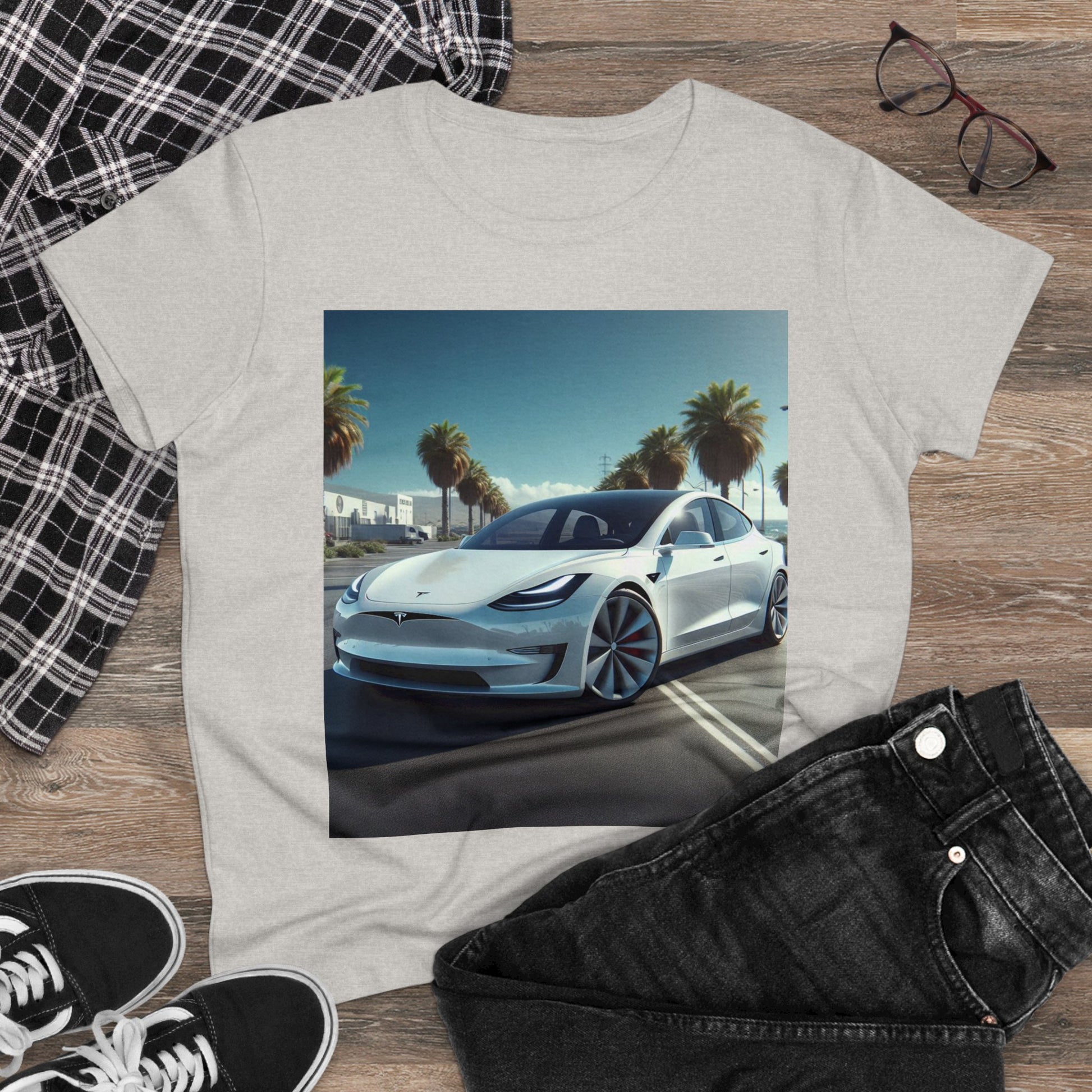White Tesla T-Shirt T-Shirt Printify