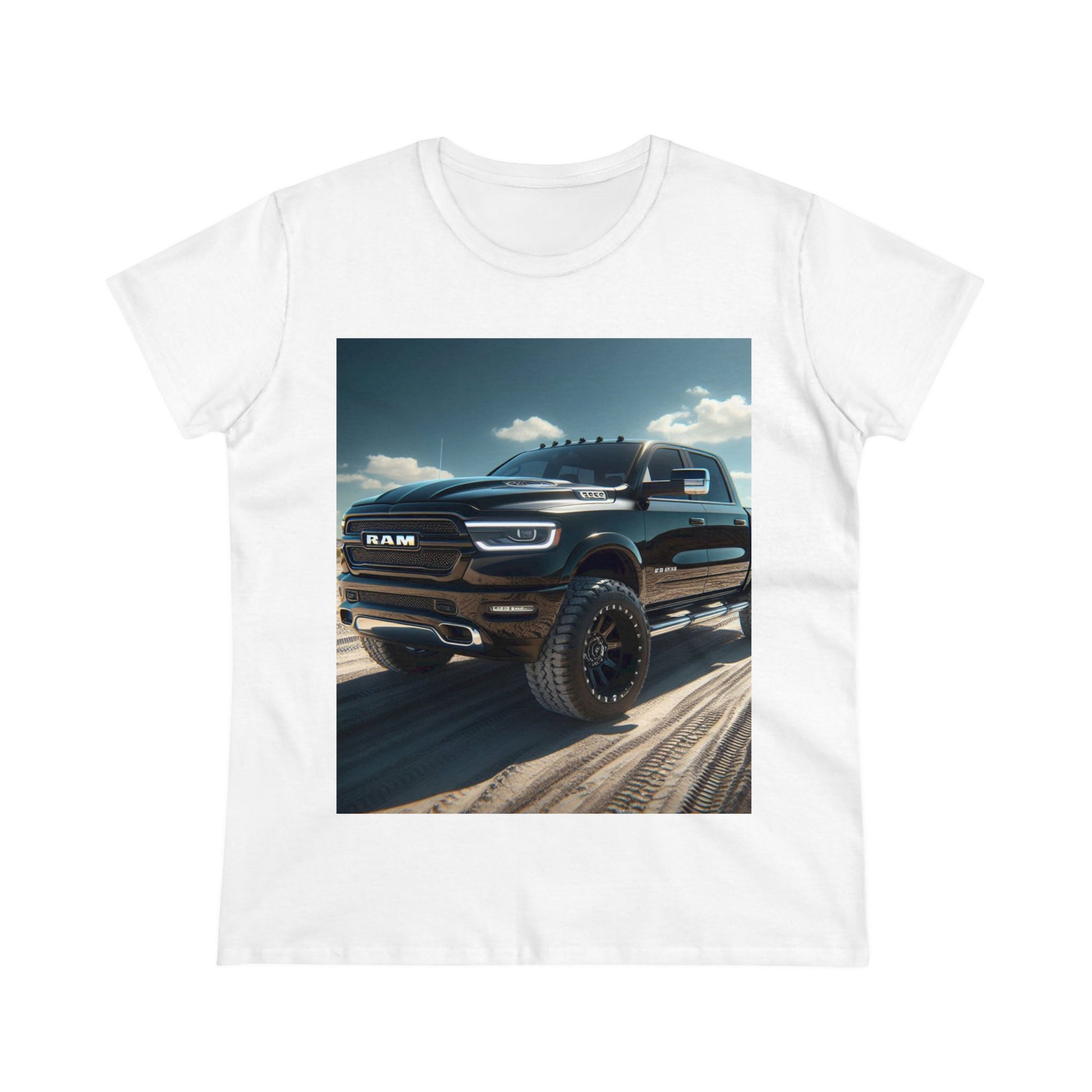 Black Dodge Ram T-Shirt T-Shirt Printify White S