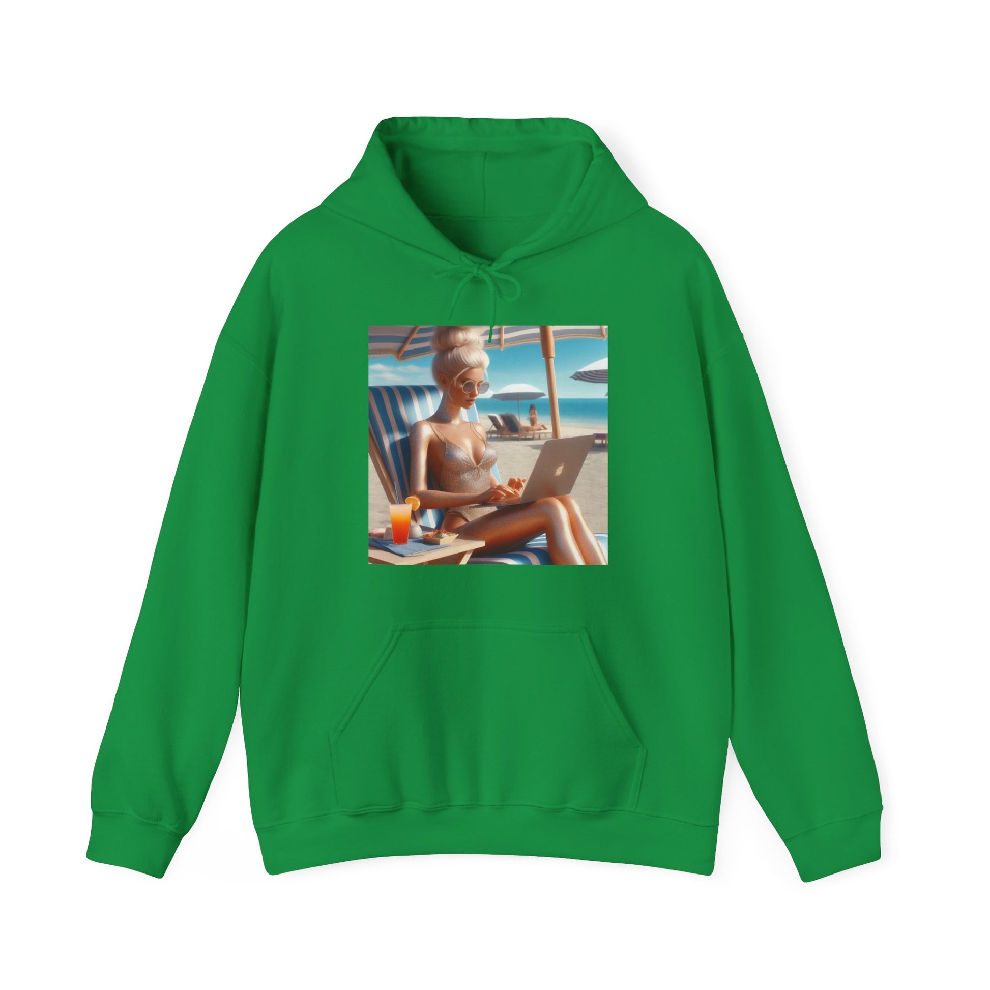 Work Day at the Beach Hoodie Hoodie Printify Irish Green S