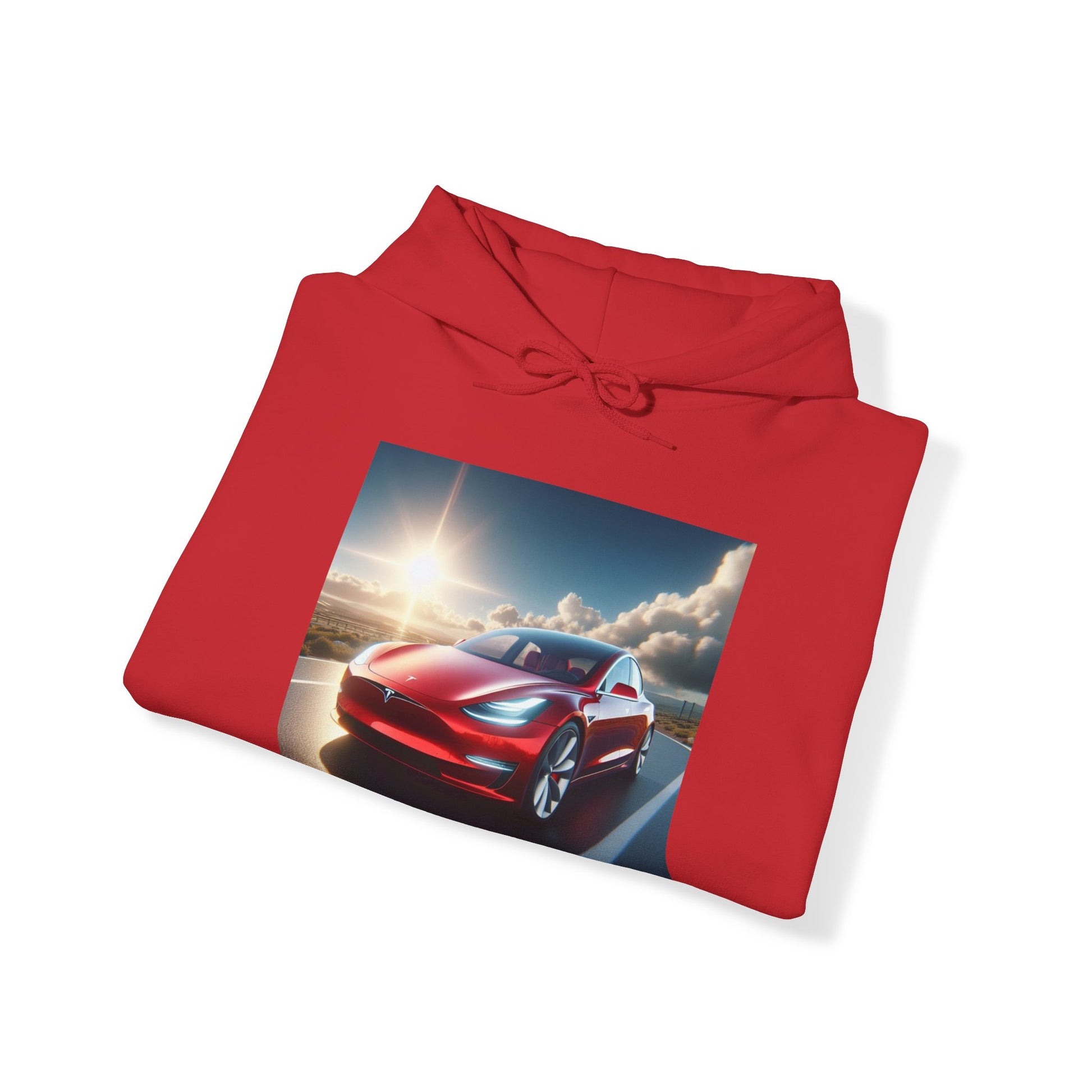 Red Tesla Hoodie Hoodie Printify